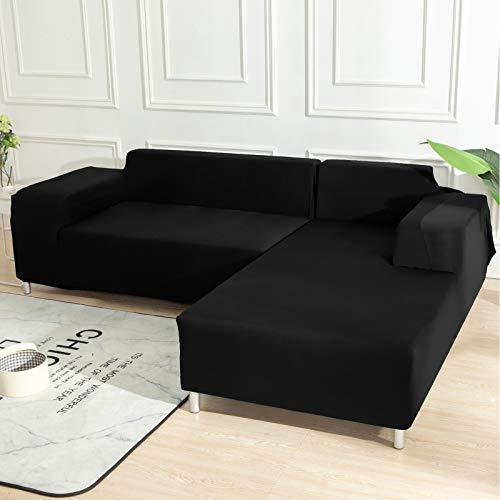 WOMACO WOMACO L Shape Sofa Covers Sectional Sofa Cover 2 pcs Stretch Sofa Slipcovers for L-Shape Couch (L-Shape 3+3 Seats, Black)