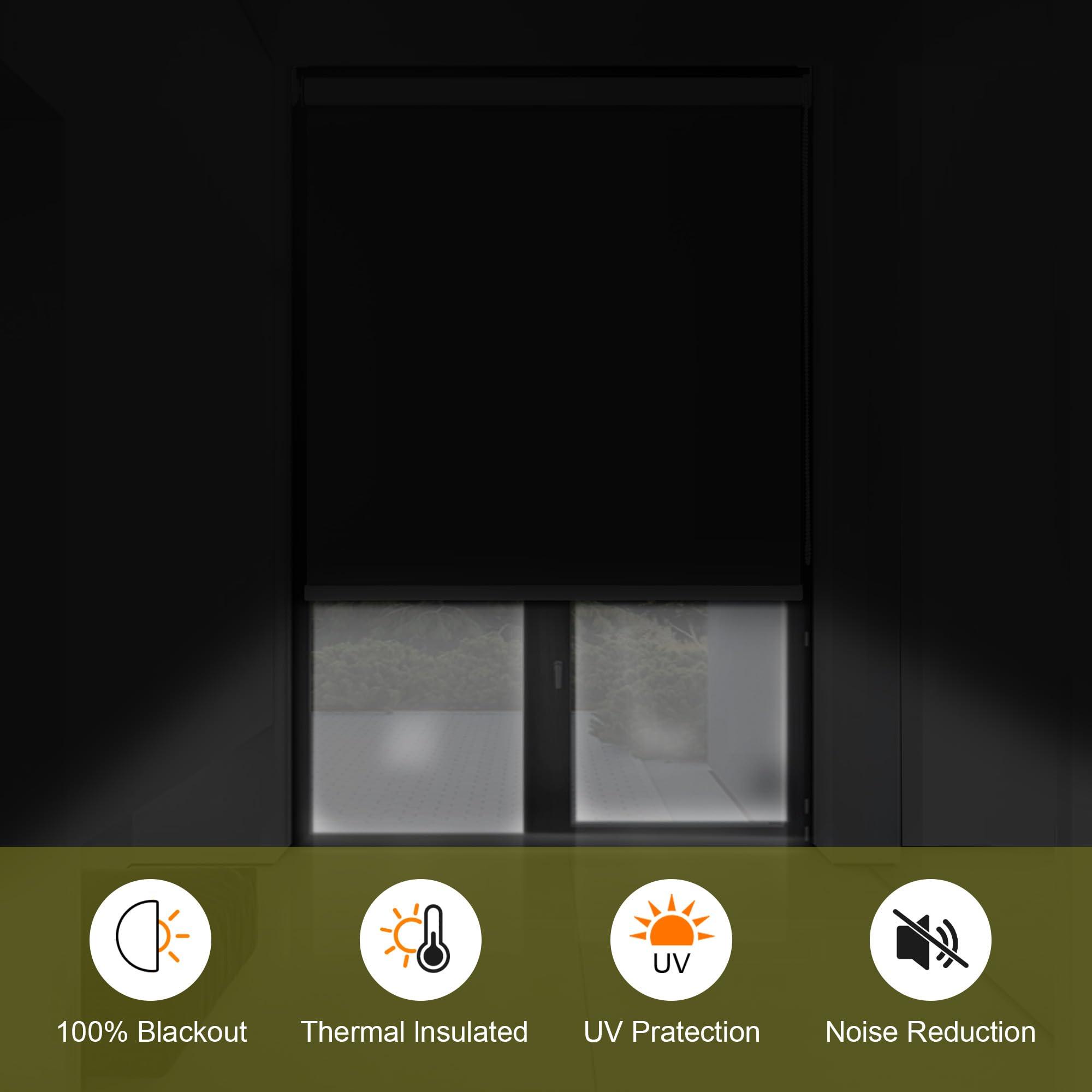 Doing-X Doing-X Blackout Roller Shade Room Darkening Shades Window Blind with Thermal Insulated, UV Protection Fabric Easy to Install 100% Blackout Roller Blind for Office and Home,Beige,43" W x 60" H