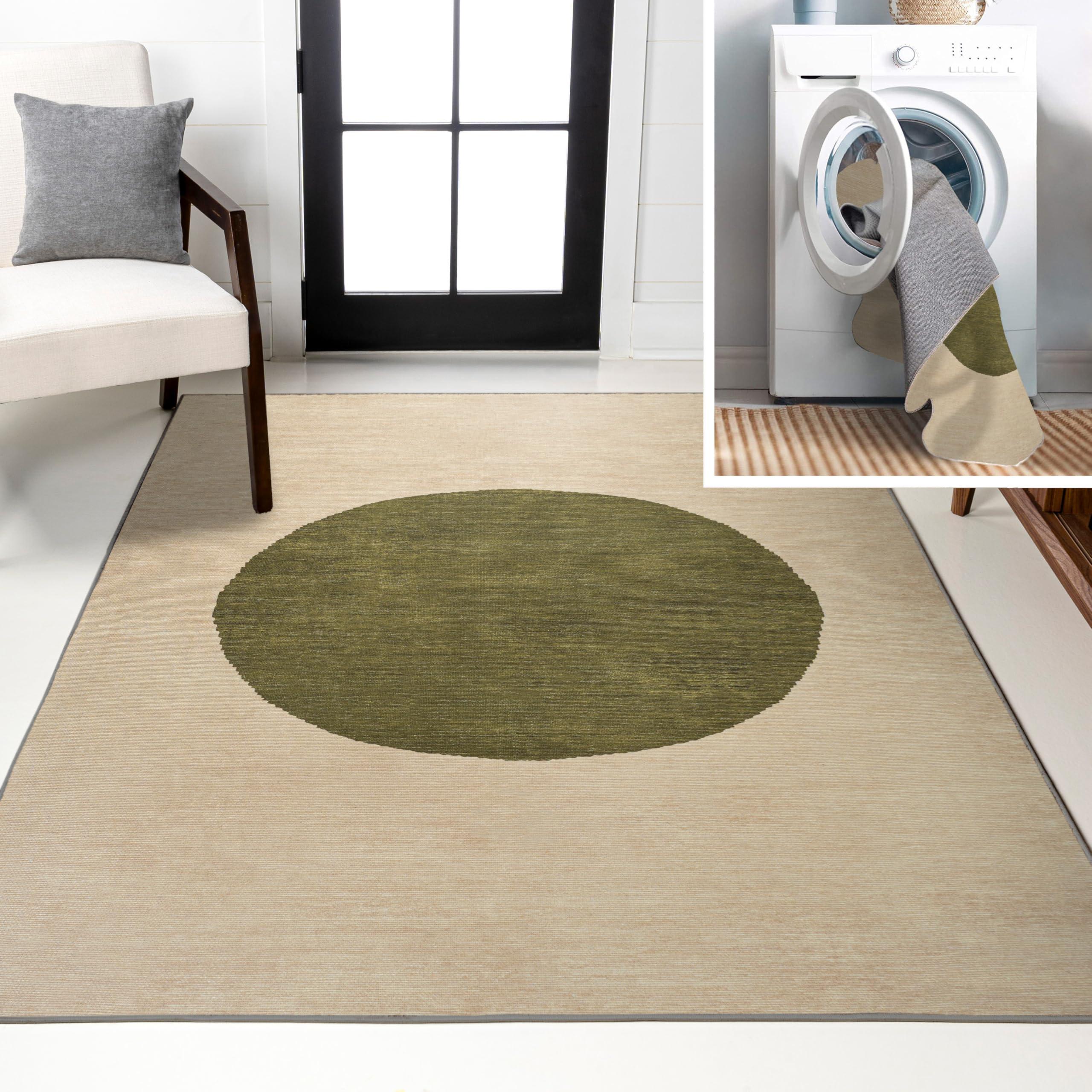 JONATHAN Y JONATHAN Y WSH113C-8 Cirkel Minimalist Geometric Dot Machine-Washable Indoor Area-Rug, Scandinavian, Modern, Bohemian Easy-Washing,Bedroom,Kitchen,Living Room,Non Shedding, Cream/Green, 8 X 10