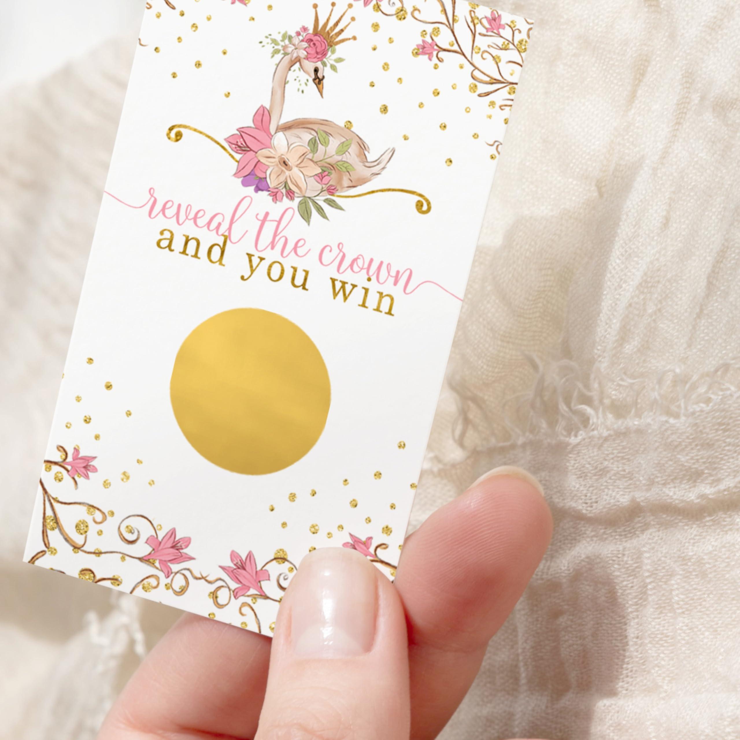 Paper Clever Party Paper Clever Party Swan Princess Baby Shower Games for Girl - 30 Cards - Fun Scratch Off Game Guest Activities to Reveal Prizes Favors Ideas Enchanting Theme Pink and Gold
