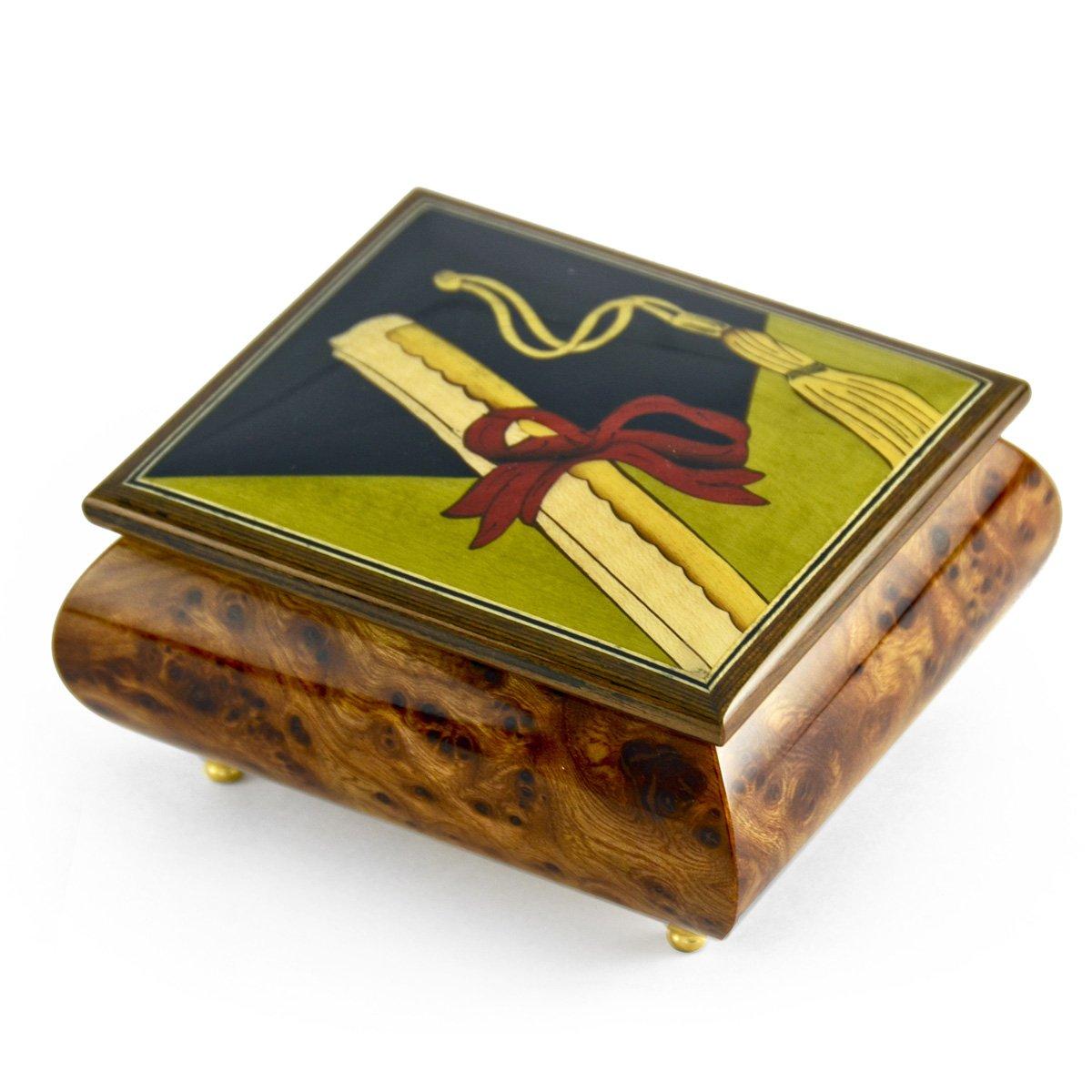 MusicBoxAttic Incredible Graduation Cap with Diploma Wood Inlay Music Box - Many Songs to Choose - are You Lonesome Tonight