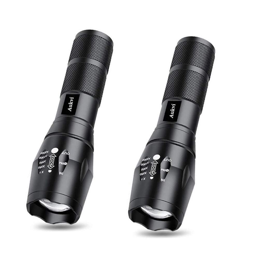 AuKvi AuKvi TC1200 Tactical Flashlight 3000 Lumens Zoomable 5 Modes for Hurricane Camping Hiking etc (2-Pack)