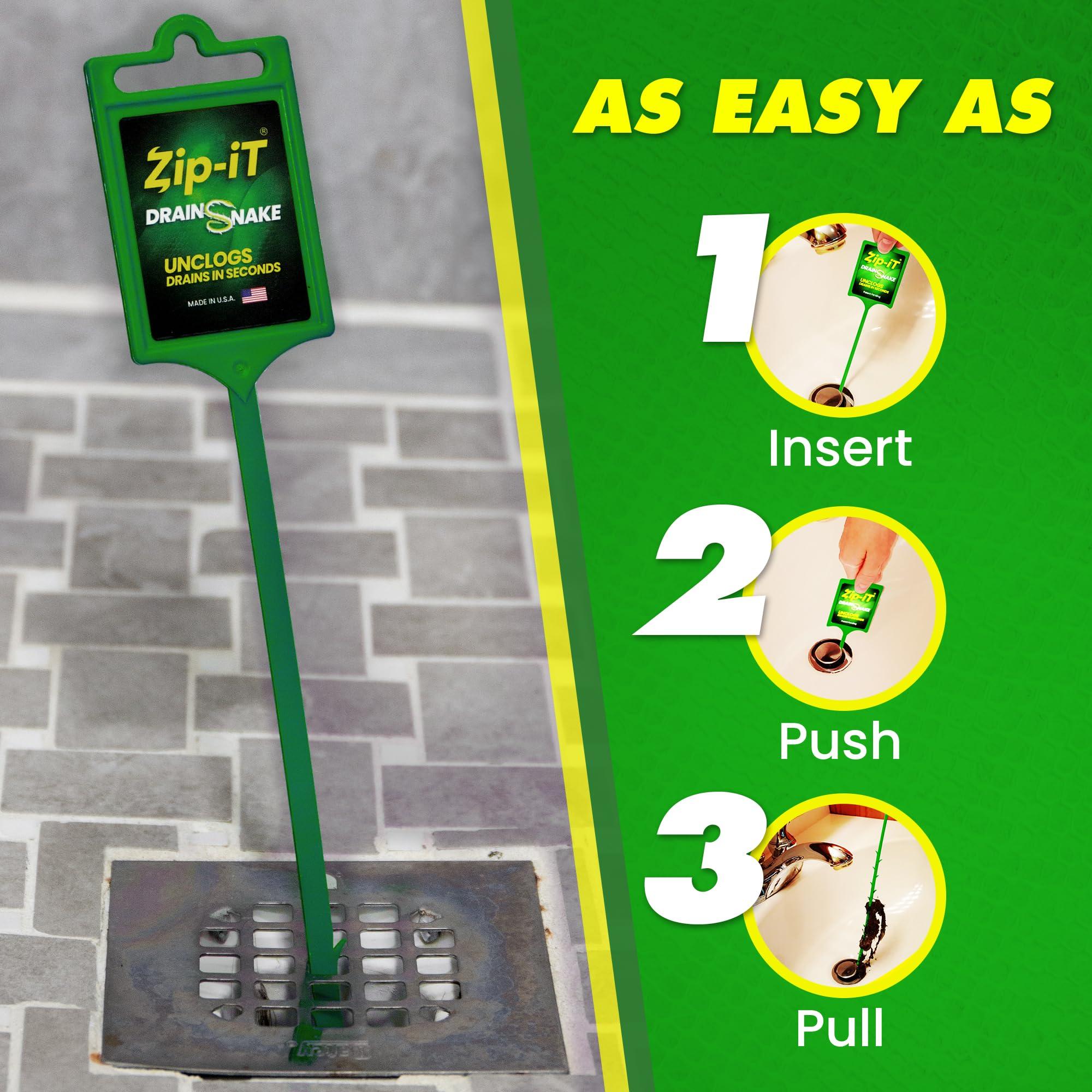 Zip-It The original Zip-It Hair Clog Remover 25-inch Overall Length Drain Snake Cleaner (3-Pack), Unclog Your Sink, Shower, & Tub Drain In Seconds Non-toxic, Made in the USA