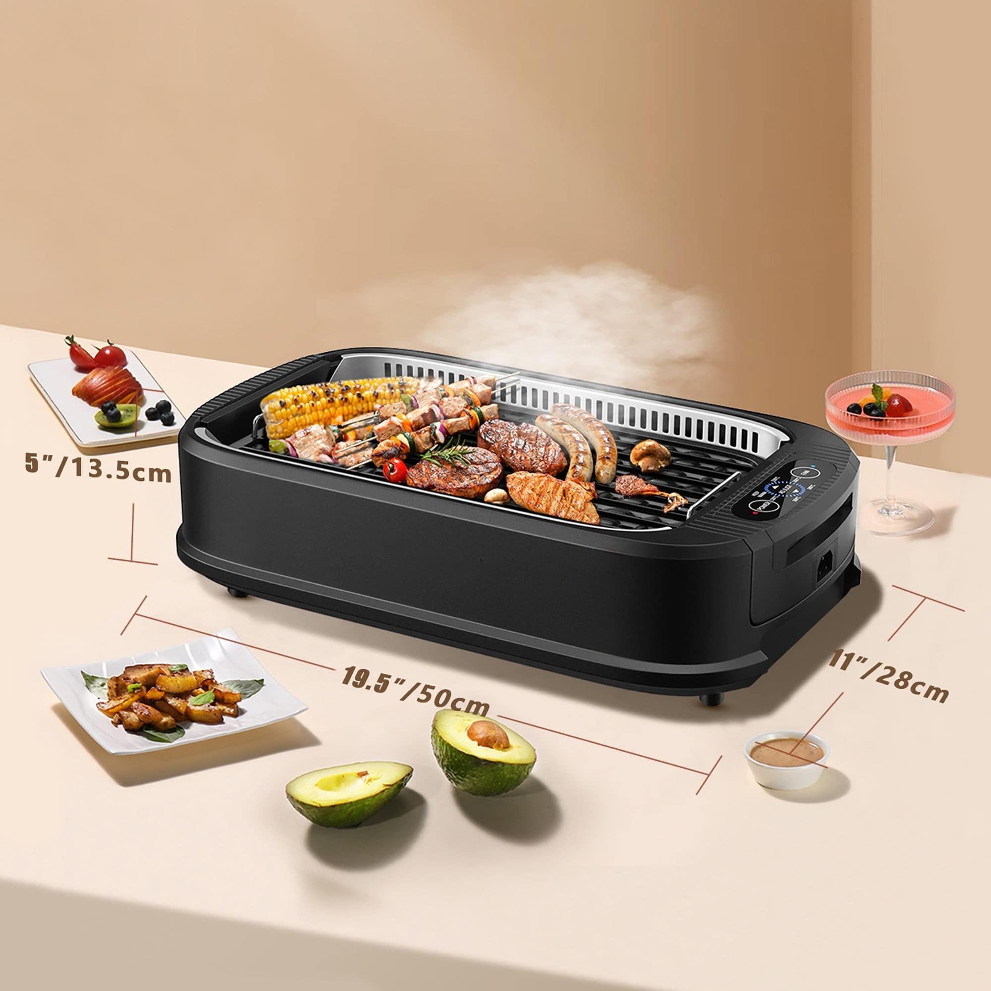 QIDOTS Smokeless Electric Grill Portable Nonstick BBQ w/ Turbo Smoke Extractor