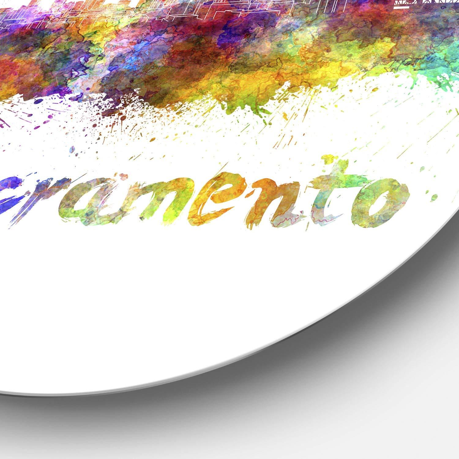 Design Art Designart Sacramento Skyline Cityscape Metal Artwork-Disc of 38 inch, 38x38-Disc, Purple/Yellow/Red/Pink