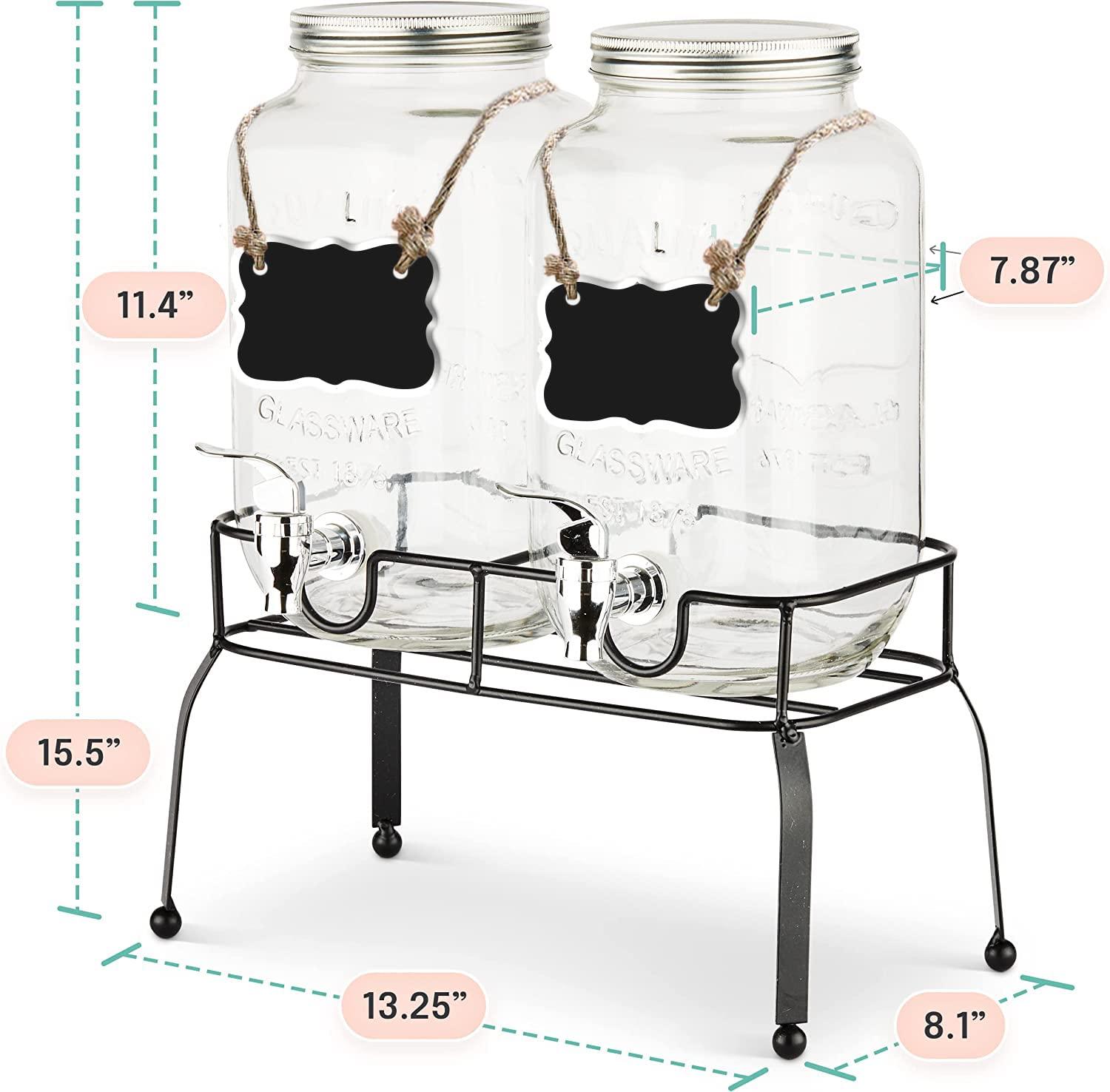 Estilo Estilo Glass Drink Dispenser for Parties - Set of 2-1 Gallon Halloween Drink Dispenser with Stand, Glass Water Dispenser Countertop for Weddings, Sun Tea Jar, Lemonade & Laundry Detergent Dispenser