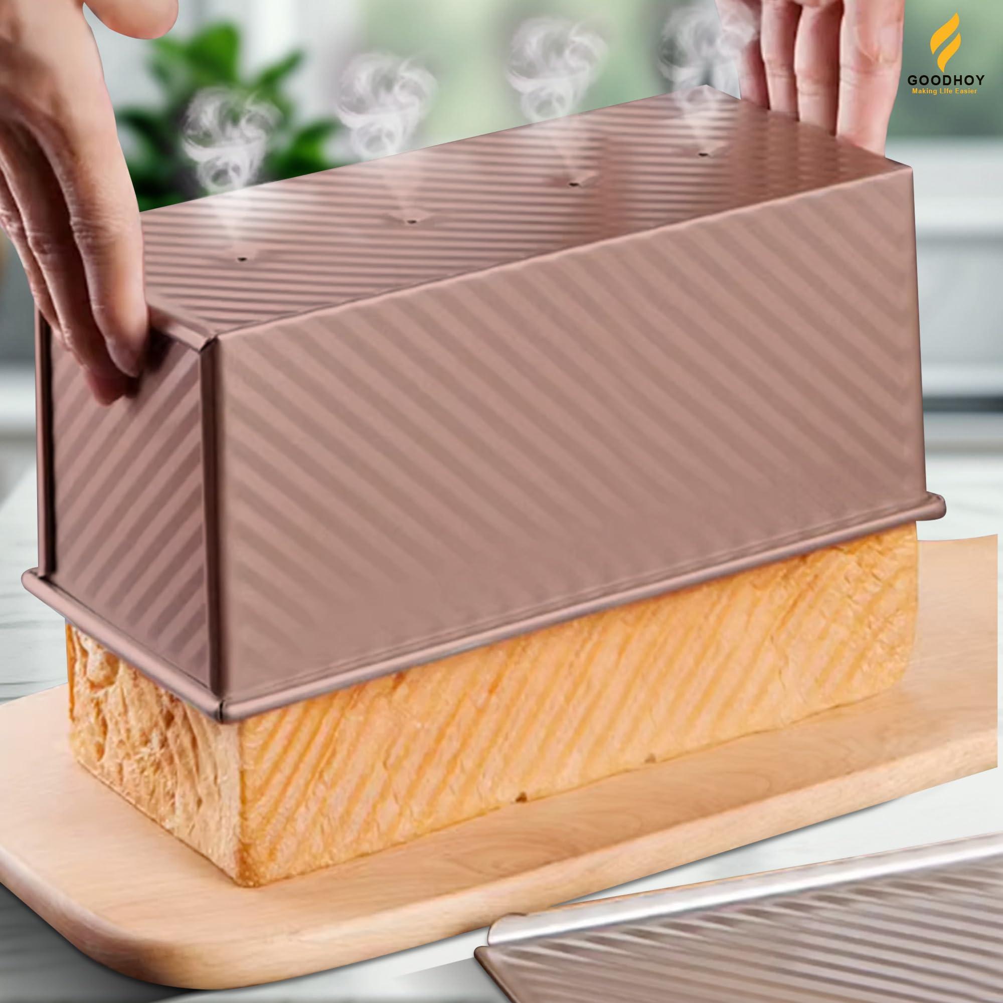 GOODHOY GOODHOY Pullman Loaf Pan with Lid, Ideal for Bread Lovers, Perfect for Sandwich loaf Bread pan bread pans for homemade bread with lid, Bonus: Brush, Scraper & Pullman bread Pan Giftable Box - (2lb)