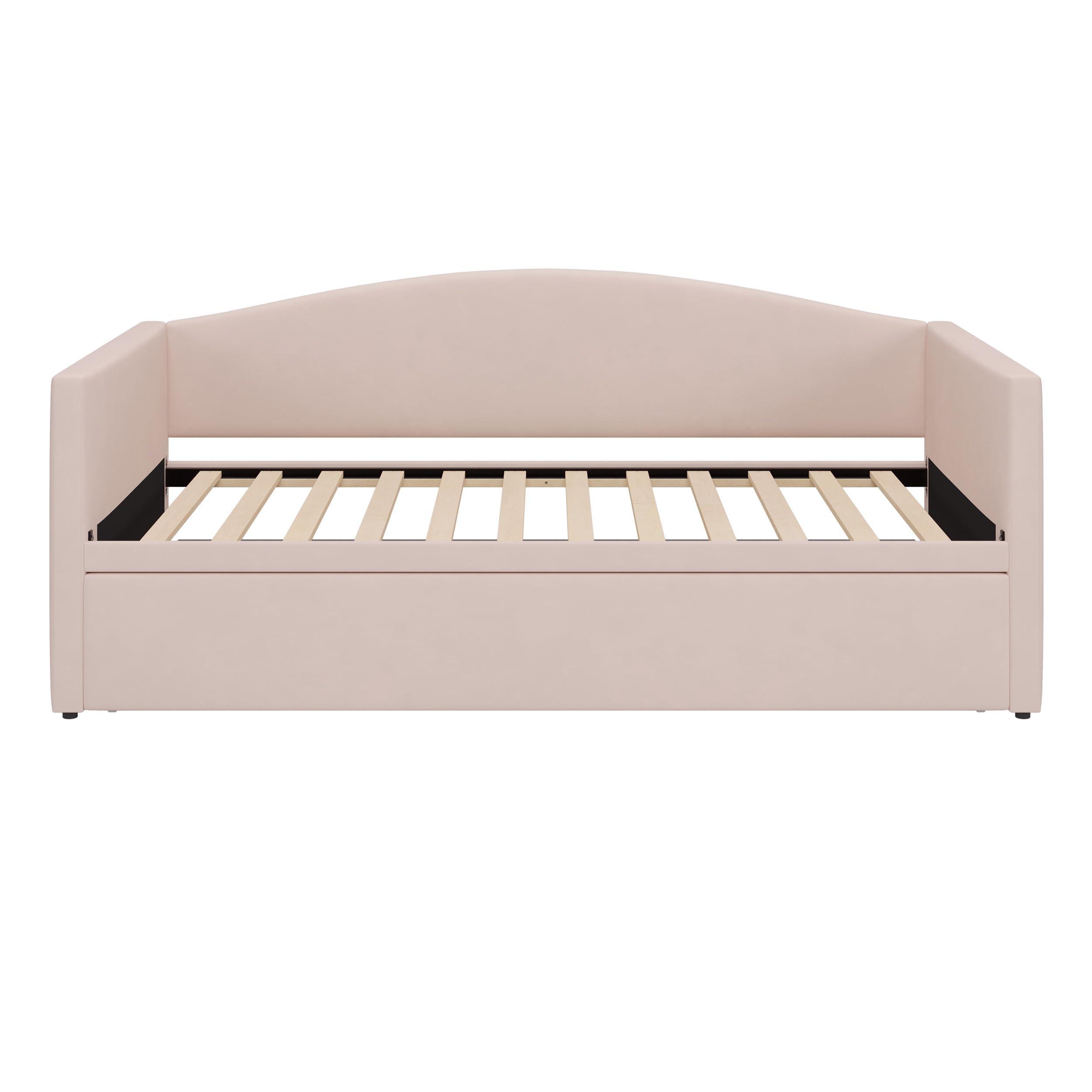 Merax Merax Twin Size Velvet Daybed with Extended Pop Up Trundle, Upholstered Sofa Bed Daybed, Space-Saving Twin to King Design for Guest Room, Pink