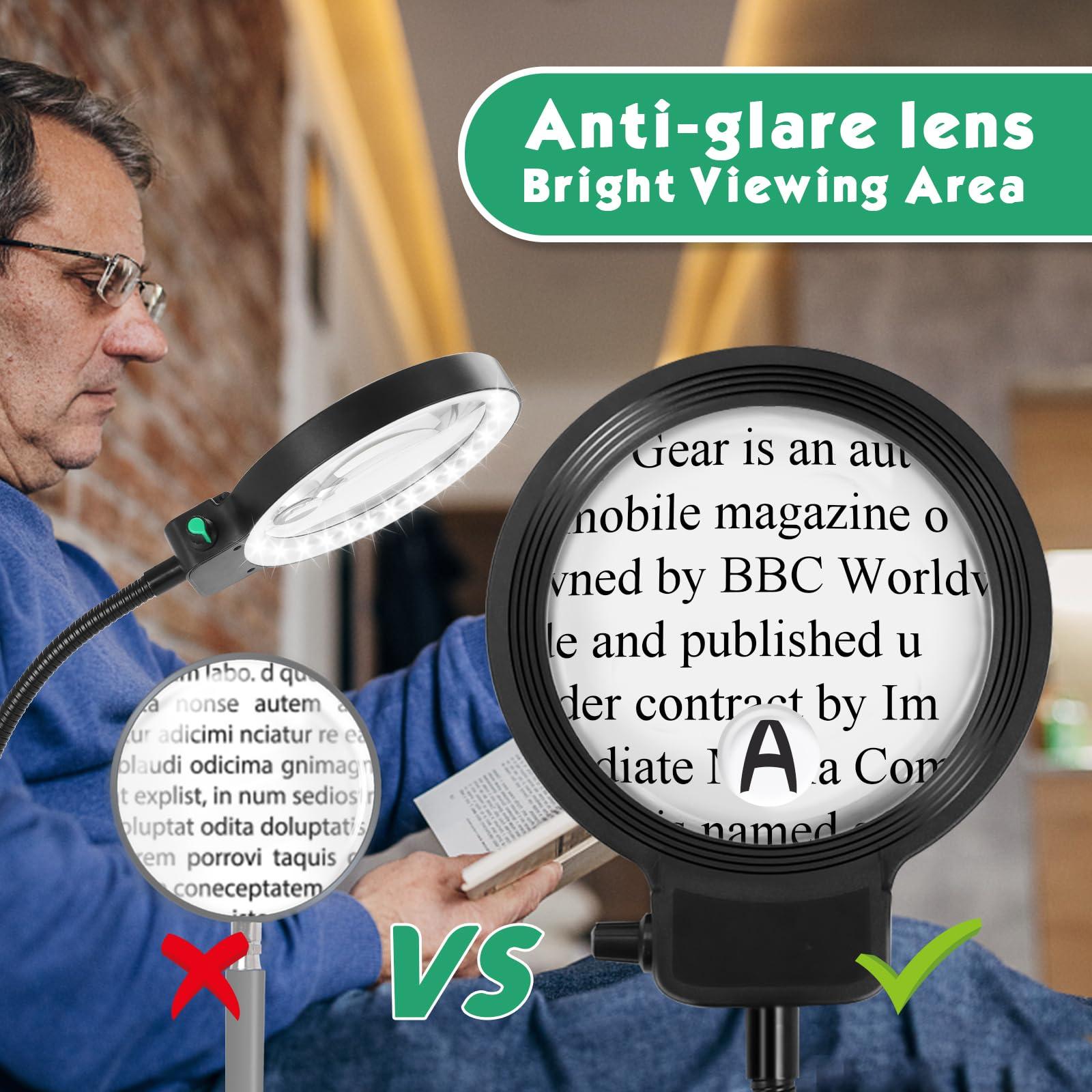 NZQXJXZ 10X 30X Large Floor Magnifying Glass with Light and Stand,36 LED Flexible Gooseneck Magnifying Lamp, Adjustable Brightness Large Lighted Magnifiers for Reading,Sewing,Crafts,Painting,DIY,Close Work