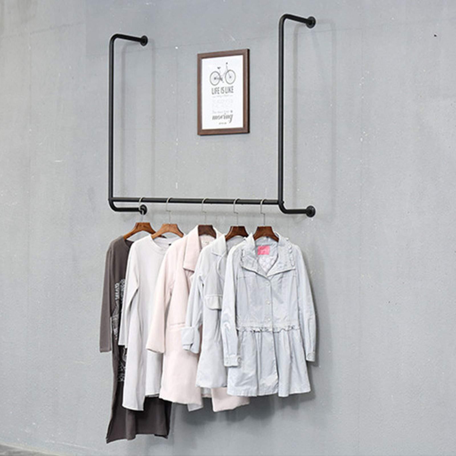 Wall Rack Wall-Mounted Clothes Rack Black Industrial Pipe Clothing Rack Stand, Heavy Duty Detachable Wall Metal Iron Garment Bar Towel Rack, Multi-Purpose Hanging Rod for Closet Storage