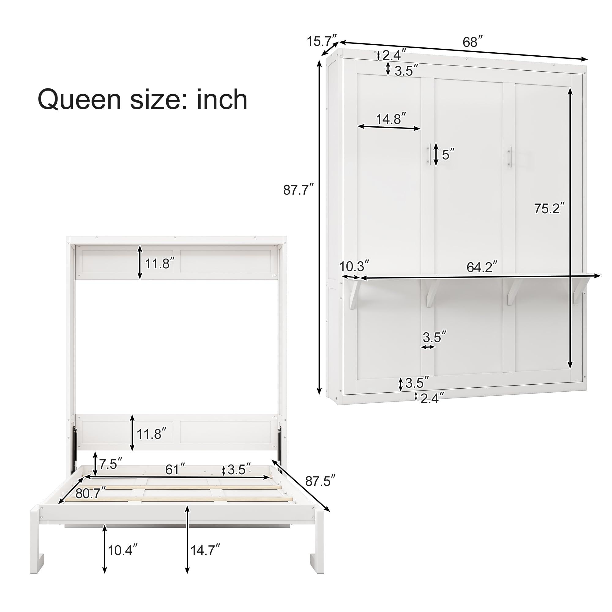 RuiSiSi RuiSiSi Queen Size Murphy Bed, Wooden Cabinet Bed Folding Wall Bed with Desk Combo Perfect for Guest Room, Study, Office, White