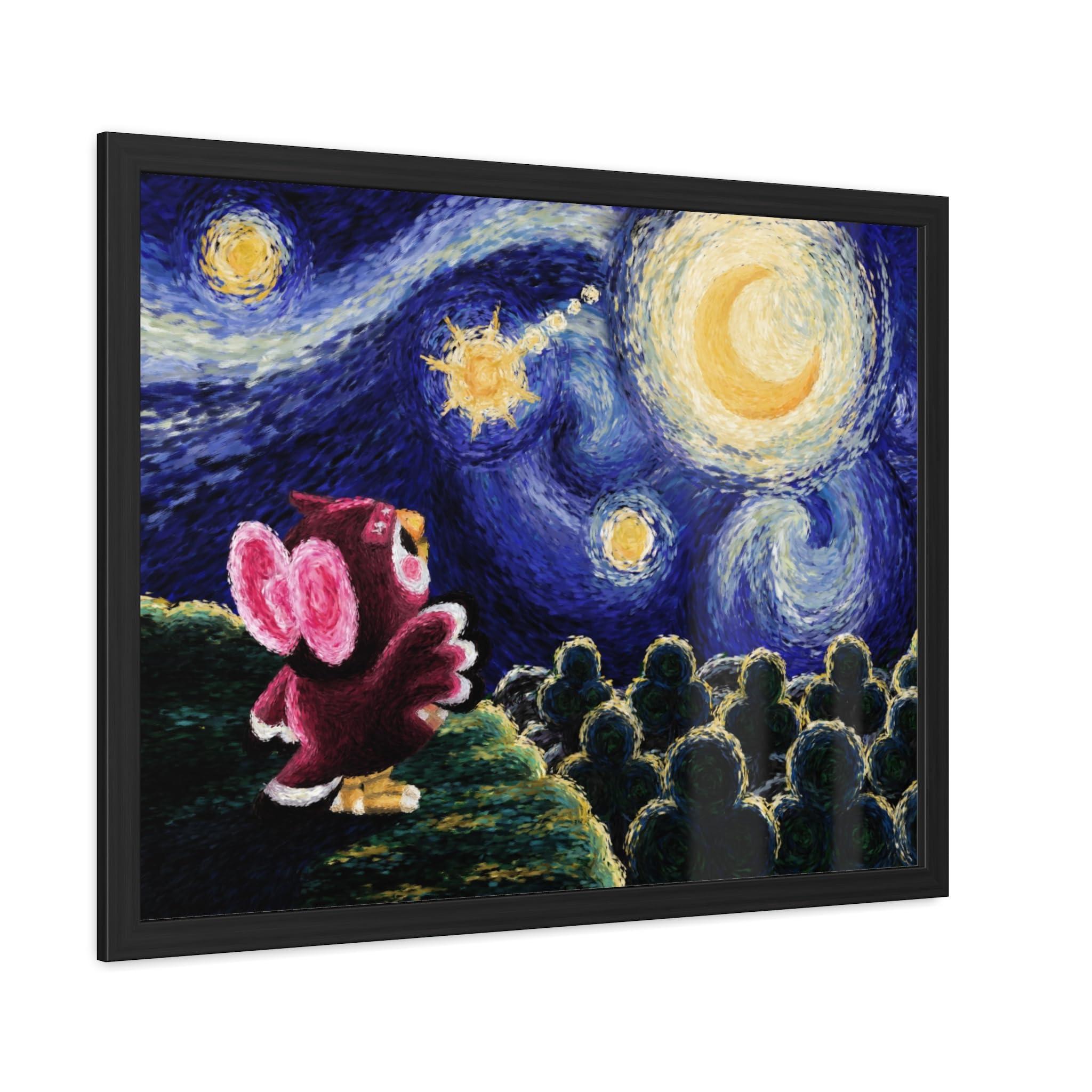 Luminaria Celeste\'s Starry Night Fan Art Print, Inspired by Animal Crossing, Wall Home Decor, Van Gogh Oil Painting, Geek Nerd Gaming, Cute Owl UwU Kawaii (17x22)