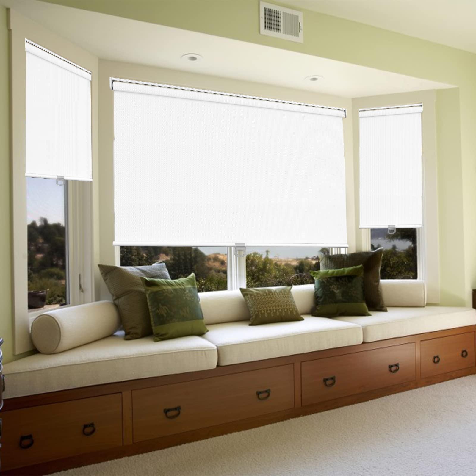 Viegon Blackout Blinds for Windows Roller Blinds with Thermal Insulated & Anti-UV 100% Black Out Window Blinds for Bedroom, Easy to Install & Cordless[White,30" Customize]