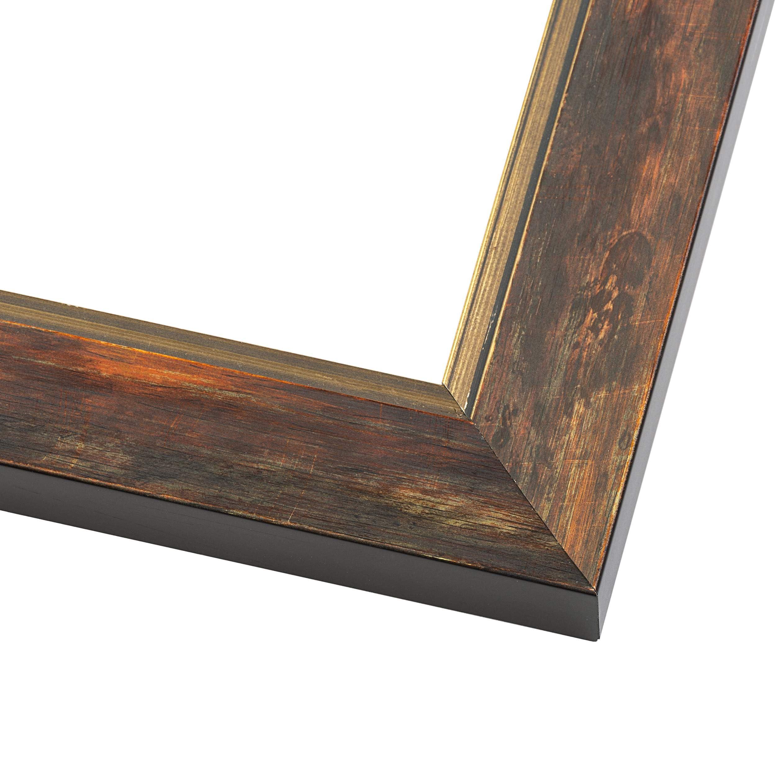 CustomPictureFrames.com 9x14 Frame Dark Brown Oak with Gold Fillet Solid Wood Picture Frame | 1.5 Inch Moulding Width | Garrett Modern Photo Frame Complete with UV Acrylic, Foam Board Backing & Hanging Hardware