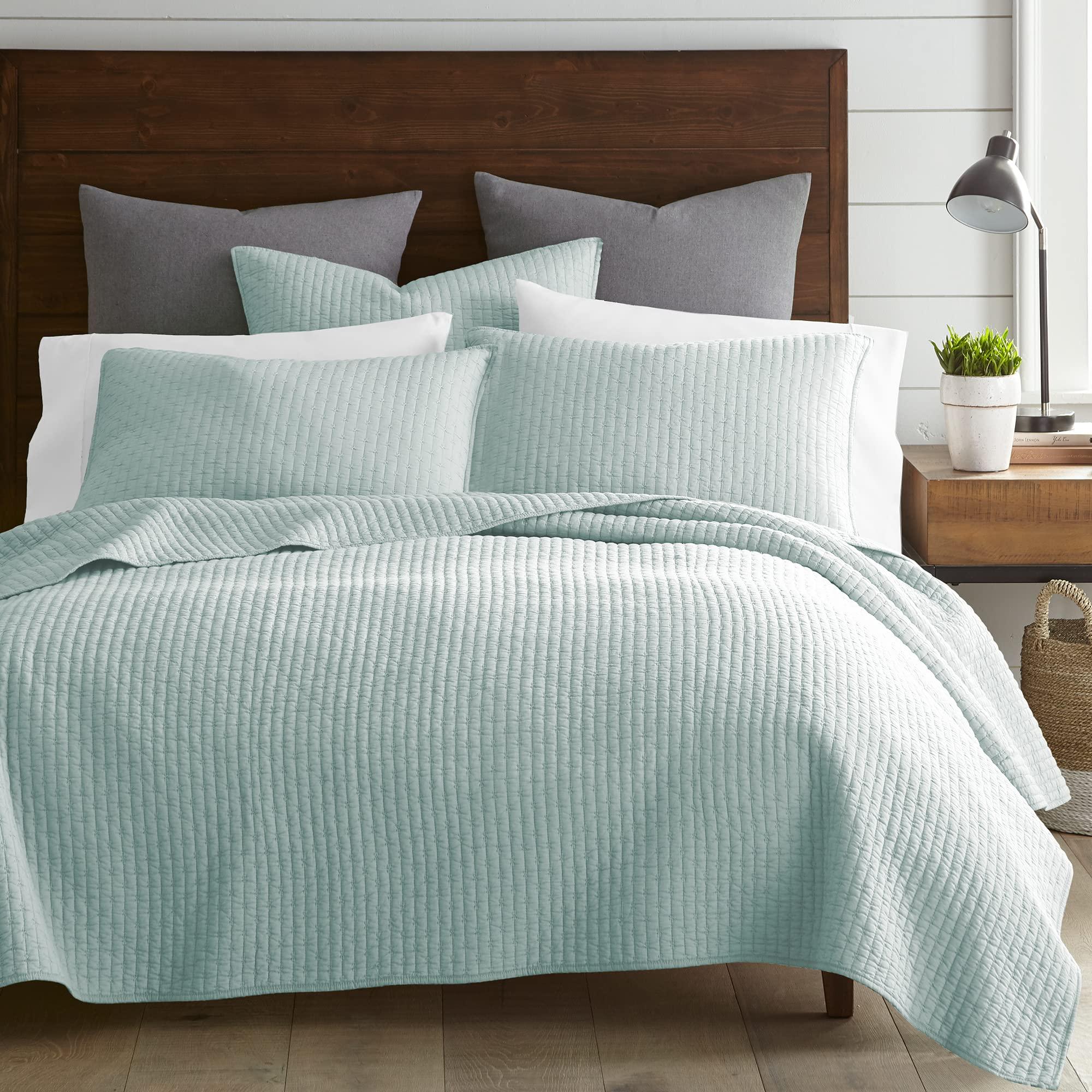 Levtex Home Levtex Home - Cross Stitch Blue Haze Quilt Set - 100% Cotton - King/Cal King Quilt (106x92in.) + 2 King Shams (36x20in.) - Reversible - Cotton Fabric