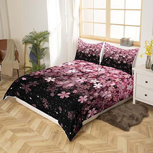 Homewish Homewish Cherry Blossom Duvet Cover Set Pink Flower Bedding Set 3pcs for Girls Adults Petal Floral Print Comforter Cover Japanese Style Bedspread Cover with 2 Pillowcases (No Comforter) Queen Size