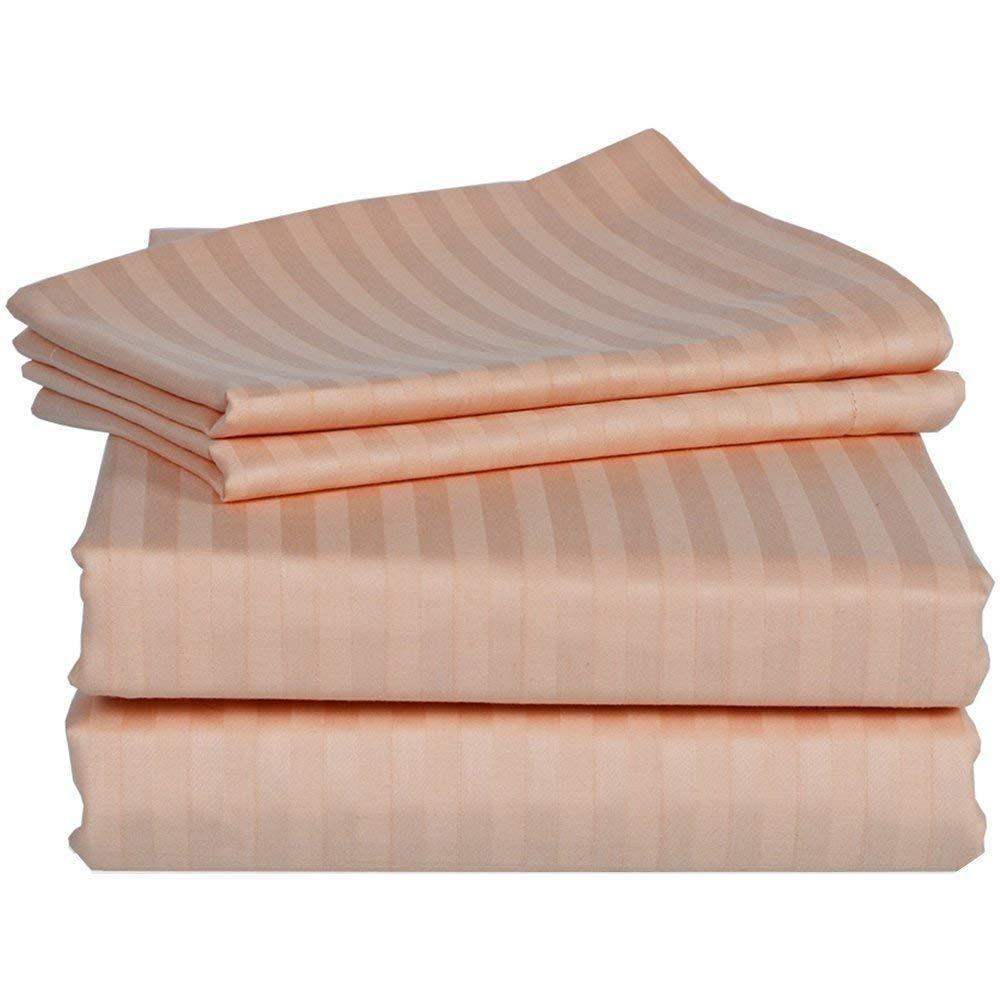 Myrtle Collection Myrtle Collection Damask Stripe Luxury 1800-TC Heavy Egyptian Cotton 4-PCs Sheet Set Fits 15-18 Inch Deep Pockets (1 Fitted, 1 Flat, 2 Pillowcase) Easy Care Bedding Set (Queen Size, Peach)