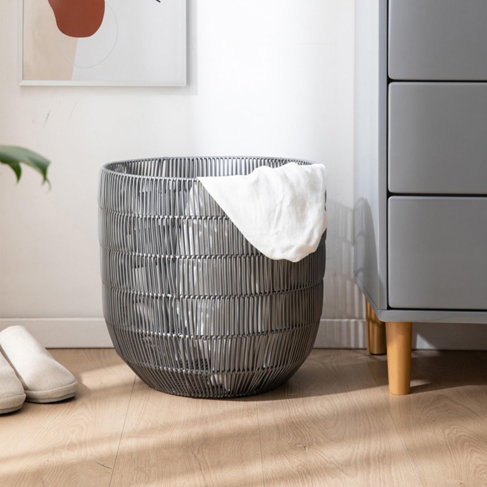 WNGJZZYC WNGJZZYC Imitation Rattan Woven Laundry Basket with Metal Frame, Laundry Hamper Large Capacity, Lightweight Multipurpose Portable Clothes Laundry Baskets(33x34cm/13x14in)