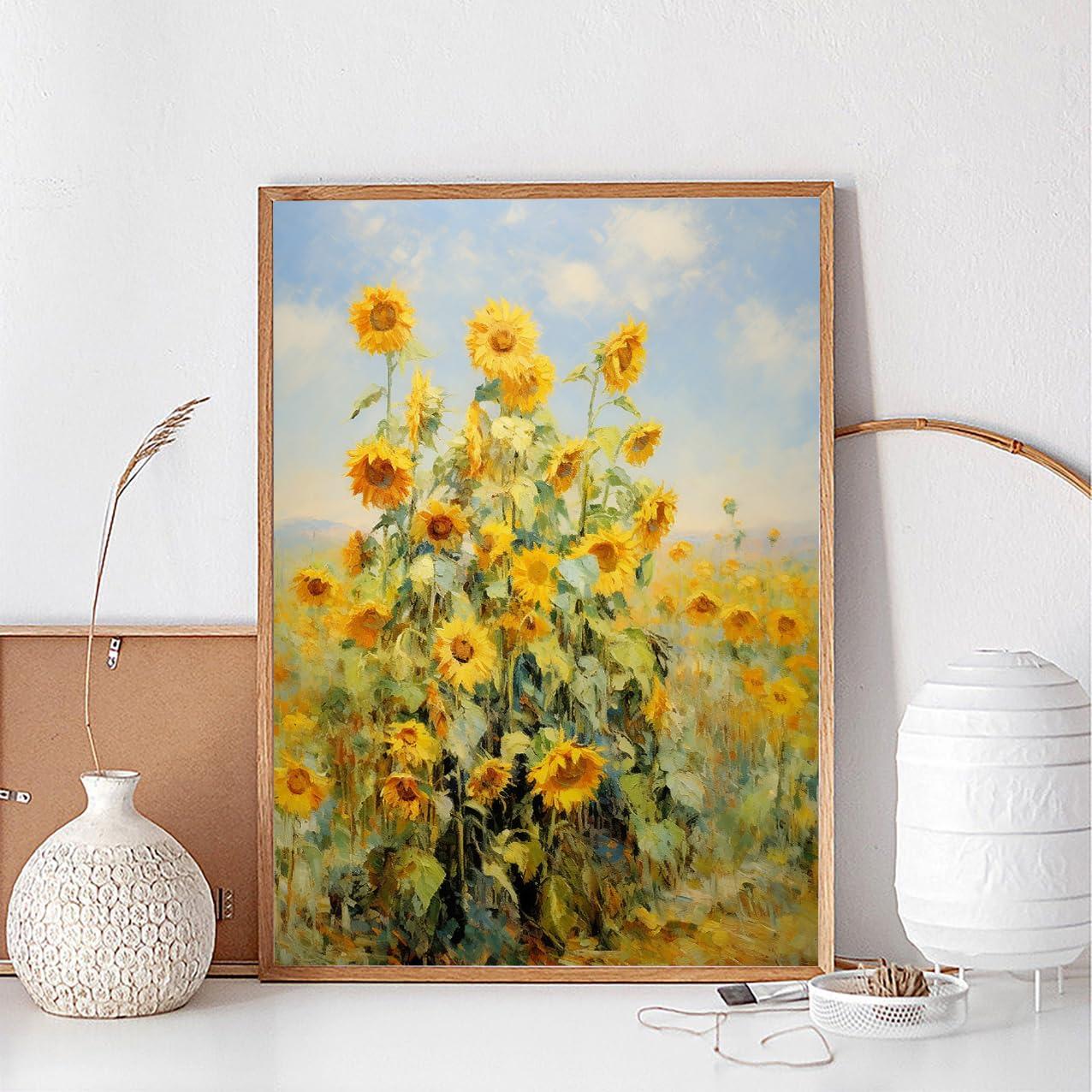 GMarthua Sunflower canvas wall art Blooming yellow flower wall decoration Abstract modern flower canvas print aesthetic poster Living Room bathroom Bedroom wall decoration (24 * 36inch Unframed)