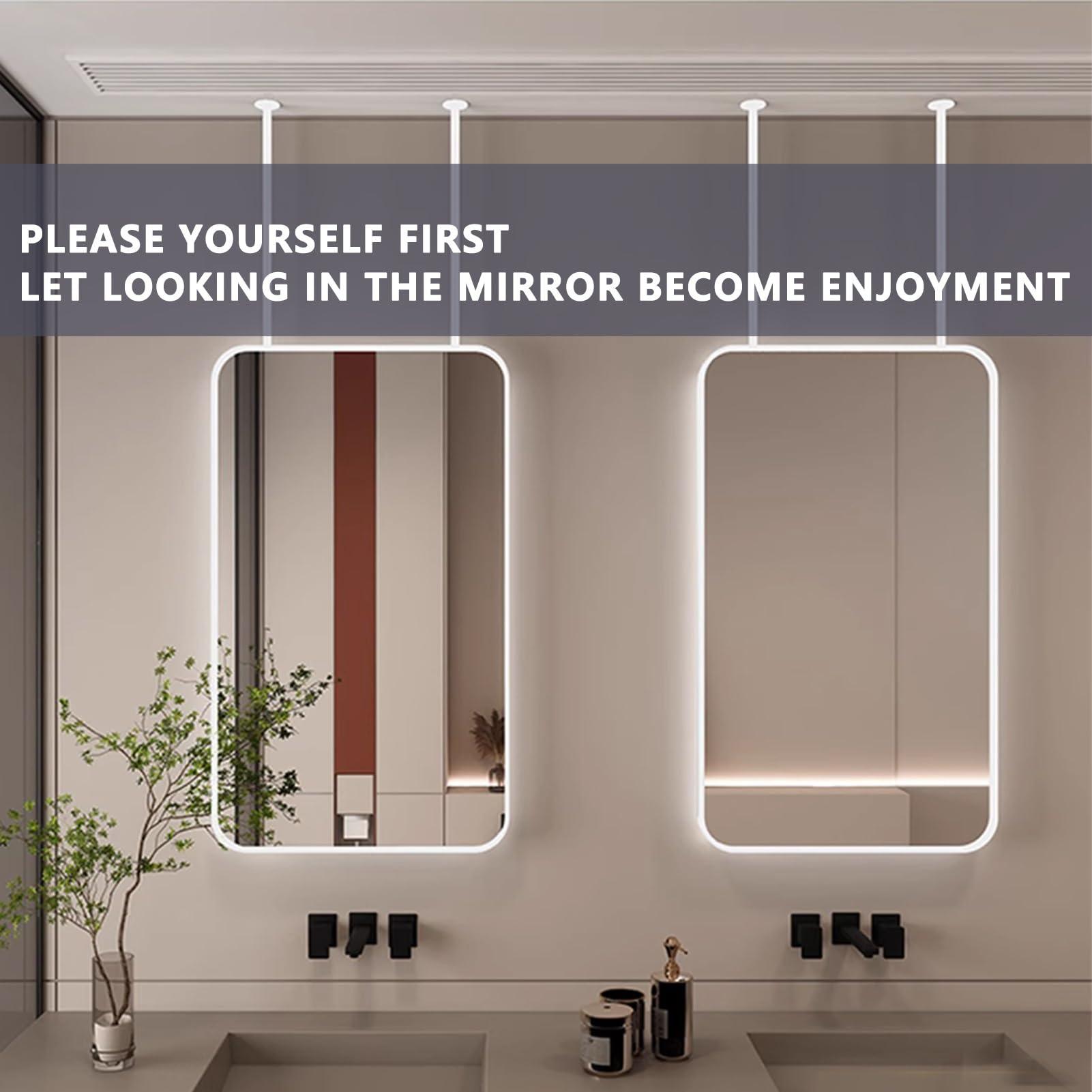 Gaommini Gaommini Large Rectangle Mirror Ceiling Hanging Rod Mirror with White Metal Frame, Square Ceiling Mounted Mirror for Bathroom Vanity Makeup Clear Practical (Size : 40cmx60cm)