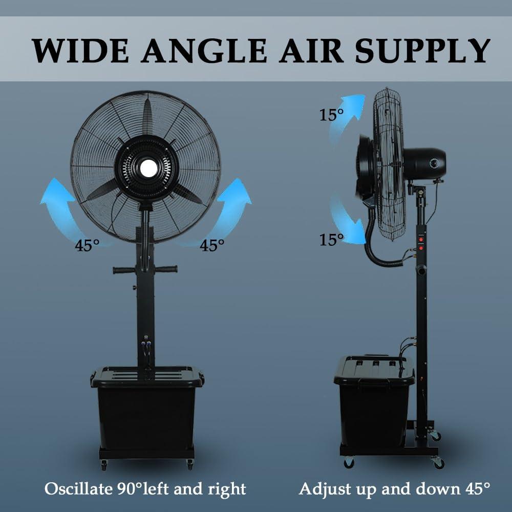 JLMWG Cooling Misting Fan 3-Speed Industrial Fan With 11 Gallon Tank 25.6in/30in Pedestal Fan For Warehouse, Workshops, Garage, Factory, And Basemen(30in/380w)