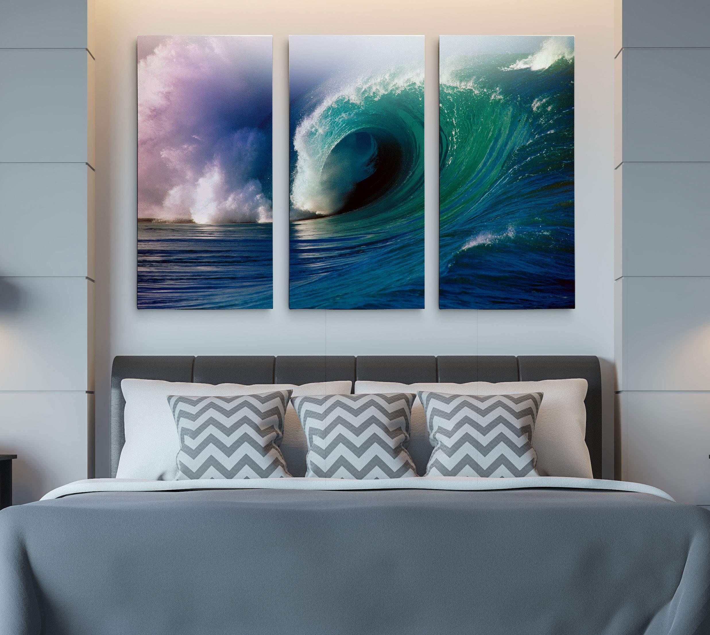 Renditions Gallery Renditions Gallery-Canvas Print Wall Art-Waimea Bay Wave-Gallery Wrapped-Lanscape-Modern-Home Dcor-Ready to Hang-3 Pieces-Each Canvas 12in.Wx24in.Hx1.5in.D-Total Size-36in.Wx24in.Hx1.5in.D