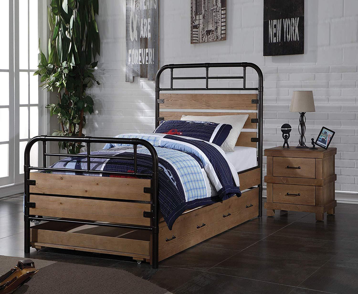 ACME Furniture Acme Adams Wood Twin Slat Bed with Metal Frame in Antique Oak