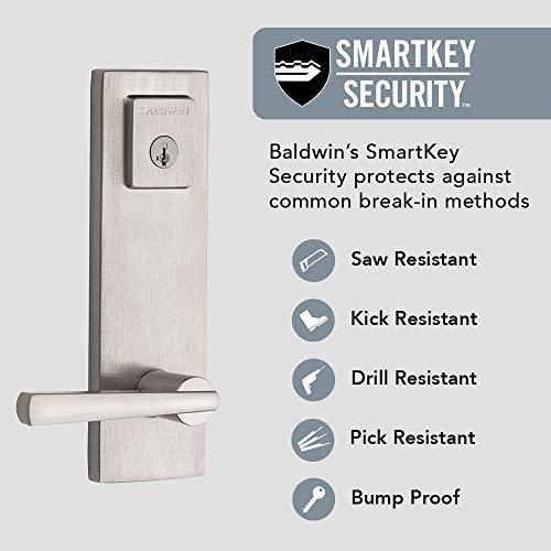 Baldwin Baldwin Spyglass Single Cylinder Front Door Handleset Featuring SmartKey Security in Satin Nickel, Prestige Series with a Modern Contemporary Slim Door Handleset and Square Lever