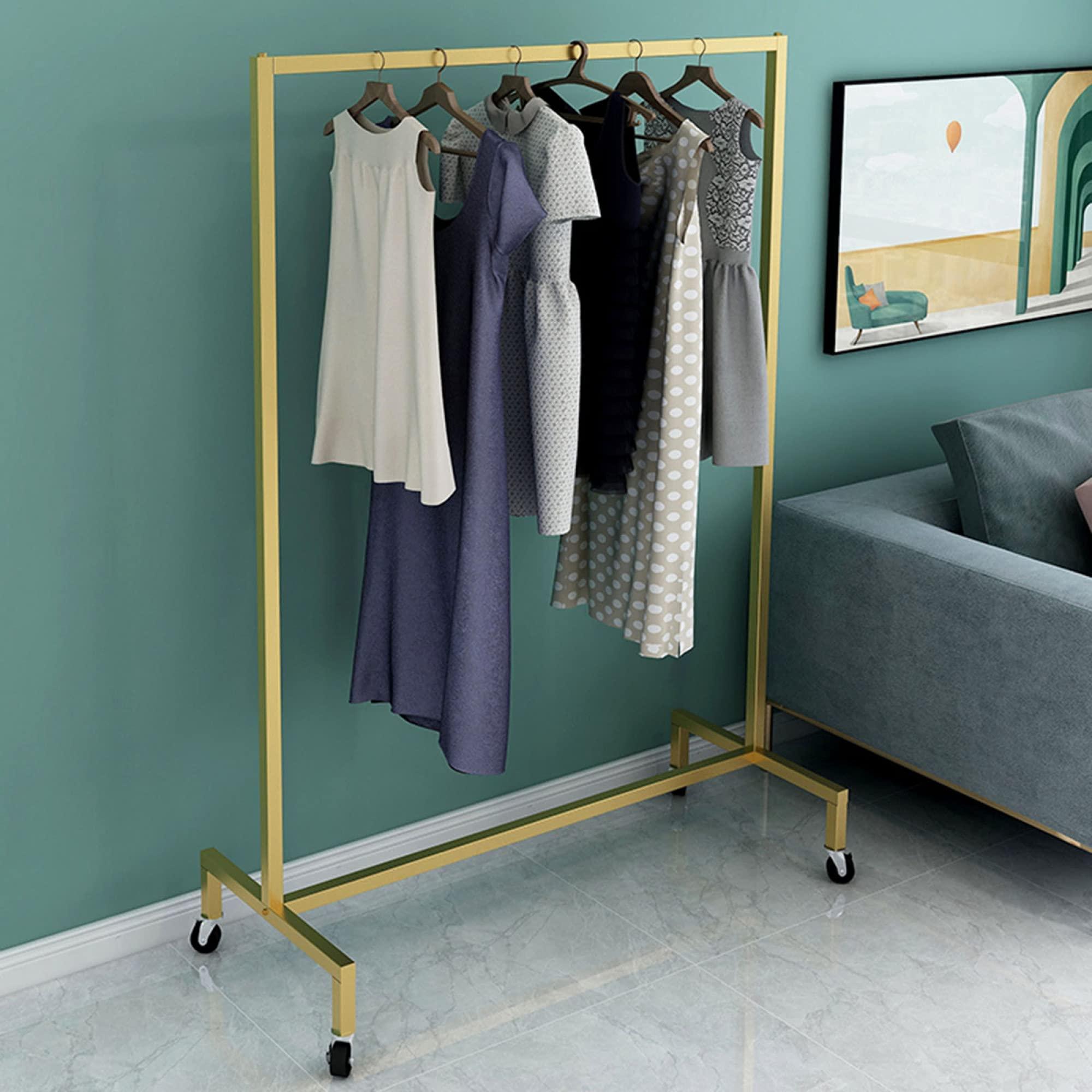 SGeneE SGeneE Heavy Clothes Rails, Wheeled Clothes Display Racks, Industrial Pipe Coat Racks, Floor-to-Ceiling Clothes Sorting Racks,Golden,80 x 40 x 155CM(10040155cm)