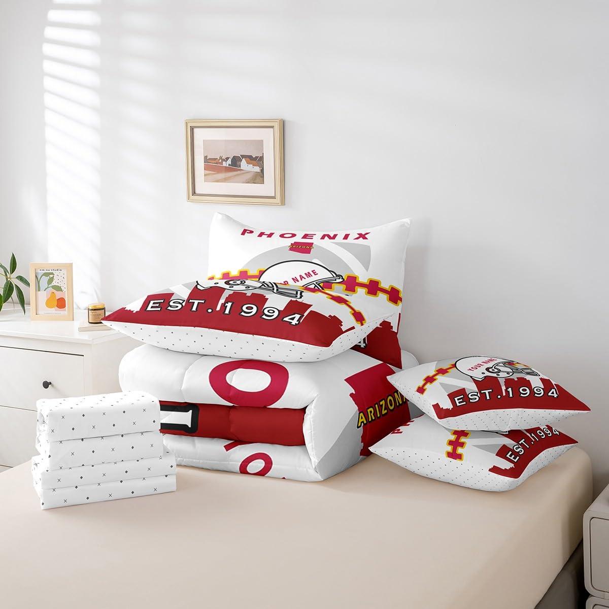 Erosebridal Erosebridal 7 Pcs Comforter Set Full Size,Customized Kids Football Bed in a Bag with Flat Sheet and Fitted Sheet for Kids and Adults,Football City Bedding Set with Pillowcase and Sham(Phoenix)