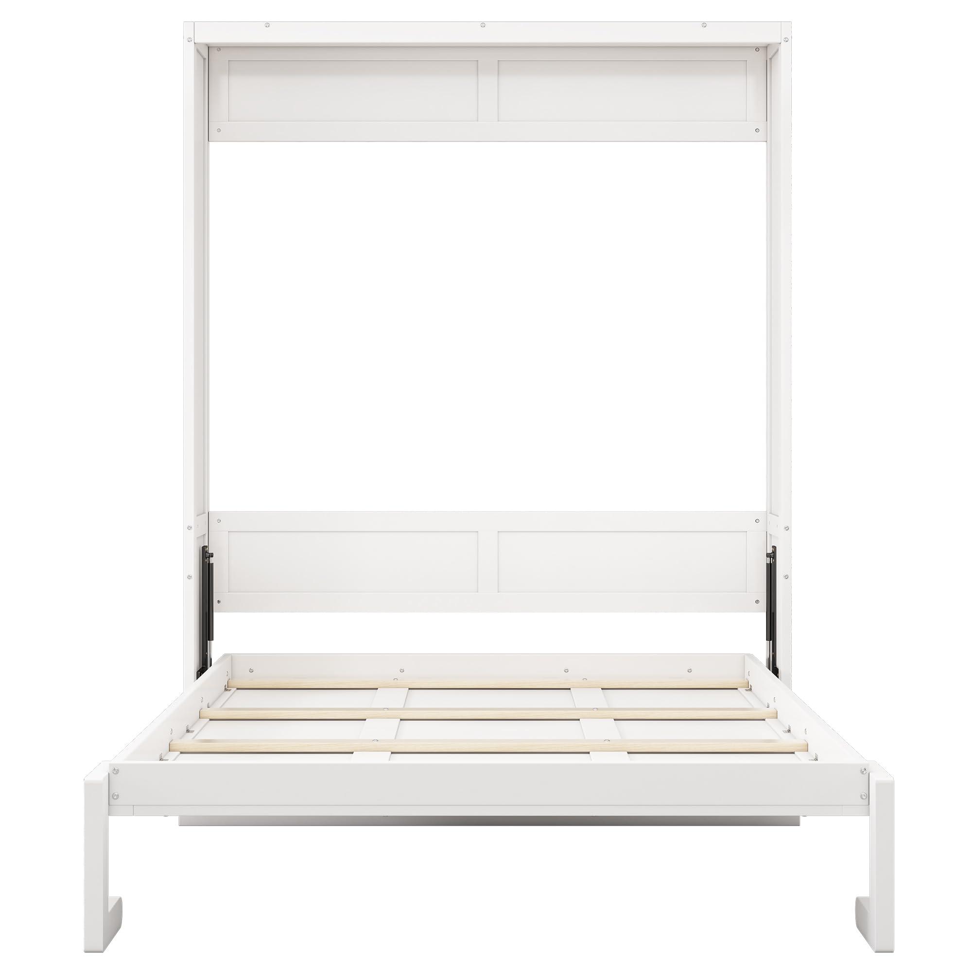 RuiSiSi RuiSiSi Queen Size Murphy Bed, Wooden Cabinet Bed Folding Wall Bed with Desk Combo Perfect for Guest Room, Study, Office, White