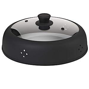 Bezrat Bezrat Vented Glass Microwave Plate Cover | Large 12-inch Splatter Guard Lid | Firm Grip Silicone handle | 100% Food Grade | Dishwasher Safe (Black)