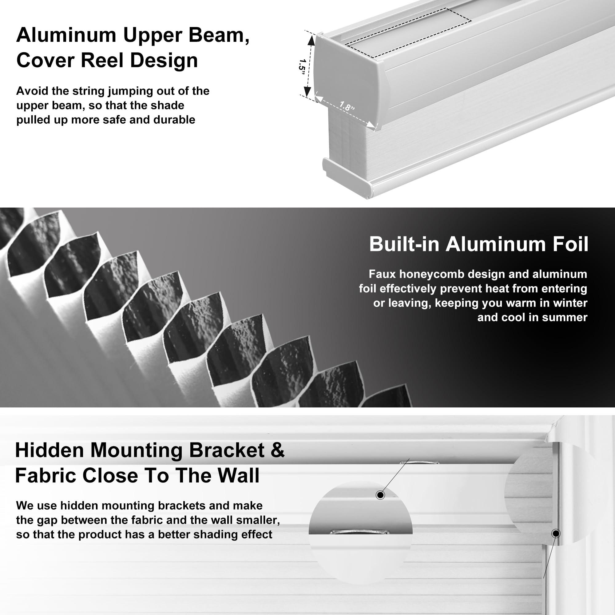 HOTSOON HOTSOON Blackout Cellular Shades Cordless Room Darkening Cellular Blinds Pull Down Sun Blocking Honeycomb Blinds Black Out Honeycomb Window Shades for Home Bedroom Living Room White,19" W x 39" H