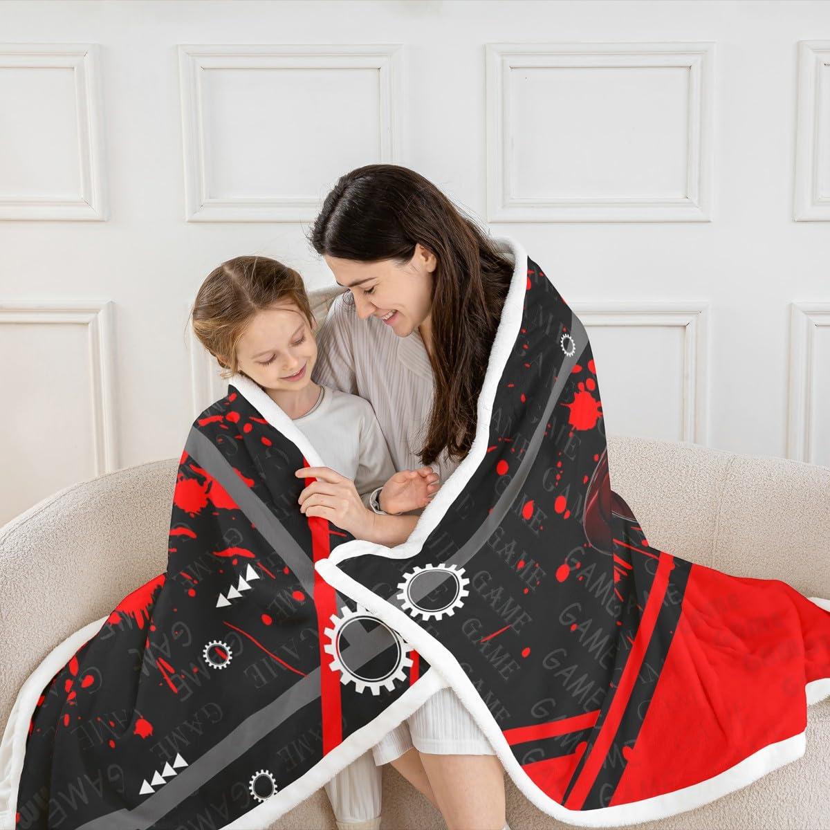 Homewish Homewish Gaming Gamepad Kids Throw Blanket,Video Games Controller Fashion Bed Blanket for Boys Girls Men,Geometric Patchwork Tie-dye Fleece Blanket,Red Black Fuzzy Blanket,Queen Size (90 x 90 Inches)