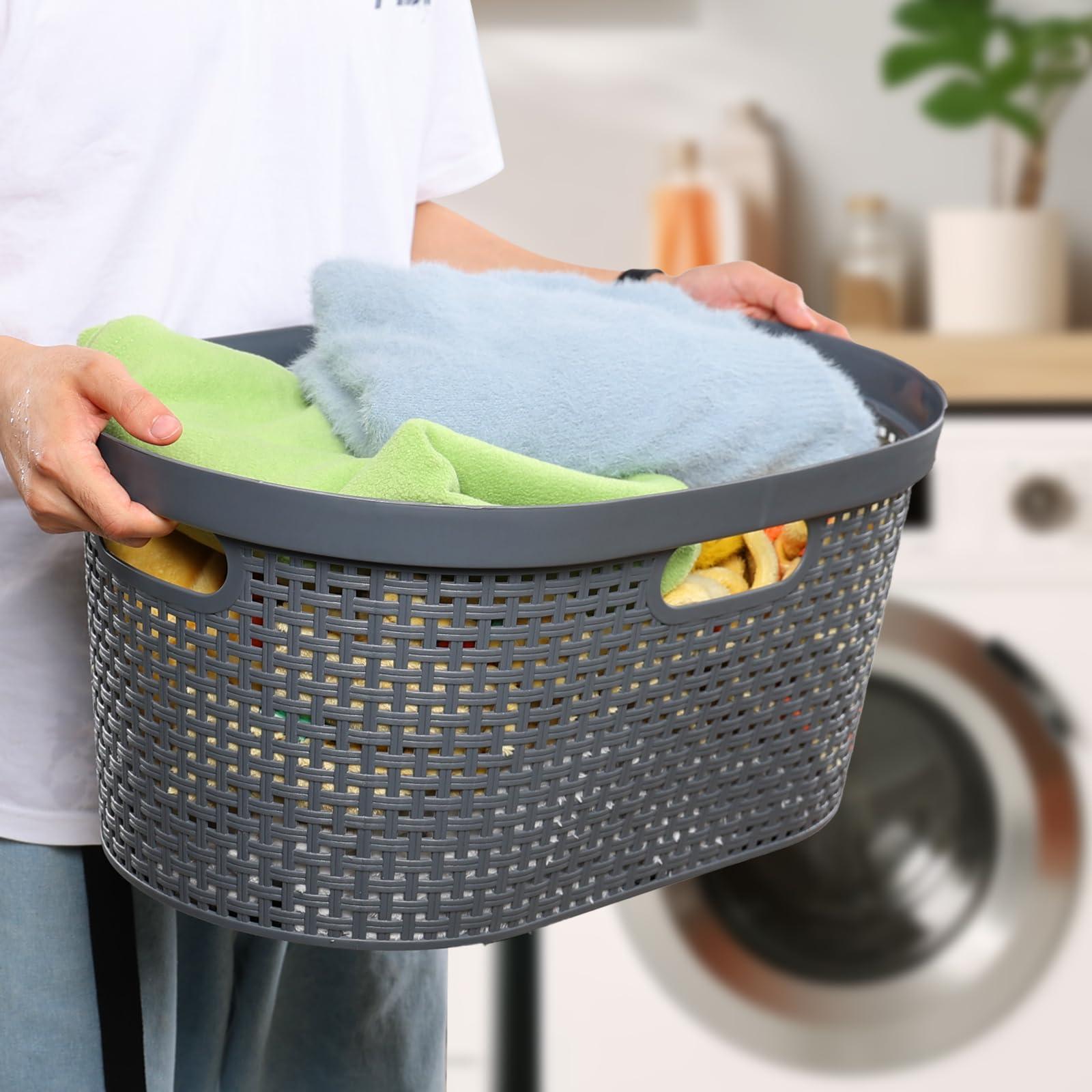 Dehouse Dehouse 40 L Large Plastic Laundry Basket with Handles, 4 Pack Plastic Clothes Laundry Basket, 22.44\" L x 14.96\" W x 10.31\" H, Gray