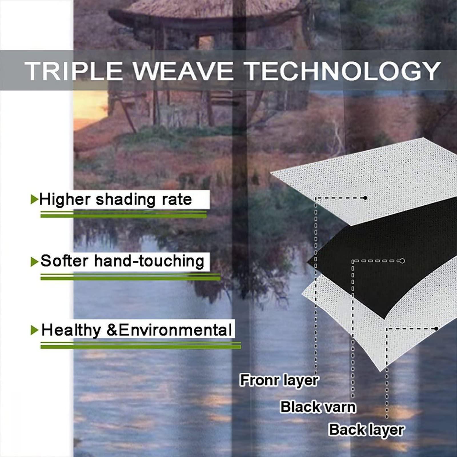 gaoyaqing Asian Landscape Curtain, Traditional Chinese Painting Sunset Landscape Cherry Tree Cloud Mountain, Room Pole Pocket Decoration 2 Panels, Seal Brown 42x63in