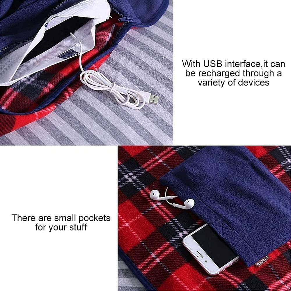 RAGGZZ RAGGZZ Heated Blanket Soft Plush Throw Electric USB Blanket Single Winter Warmer Cotton Velvet Machine Washable Waterproof for Home Sofa Travel Office Indoor and Outdoor-C