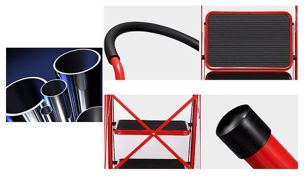LXB LXB Step Stool for Adults s Small Ladder Household Indoor Folding Ladder Iron and Steel 2 Steps Multifunction Staircase Stool/Red