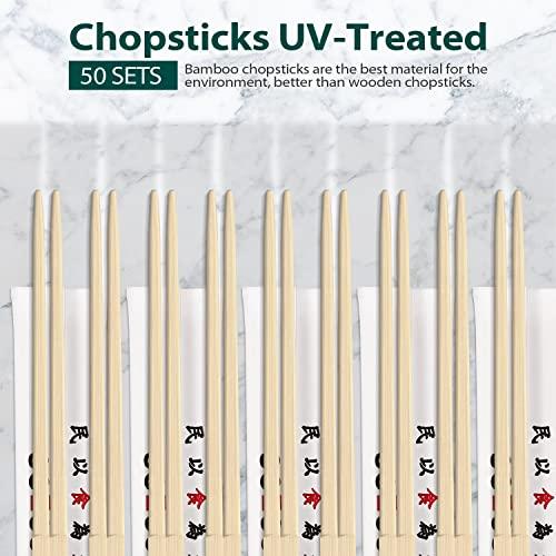 Soeos Soeos Chopsticks Disposable, Approx. 50 Sets, UV Treated Premium Disposable Chopsticks Individually Wrapped, Wooden Chopsticks Best for Japanese Sushi & Asian Dishes