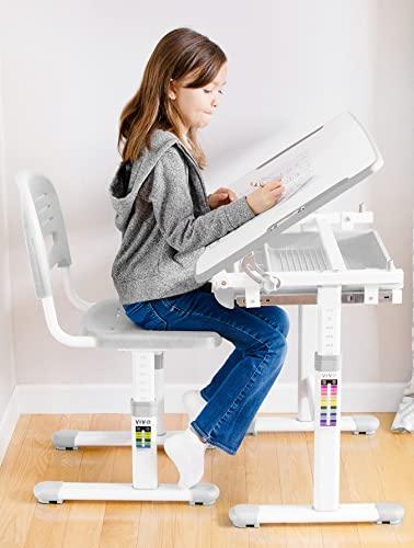 VIVO VIVO Gray Height Adjustable Childrens Desk and Chair Set | Kids Interactive Workstation
