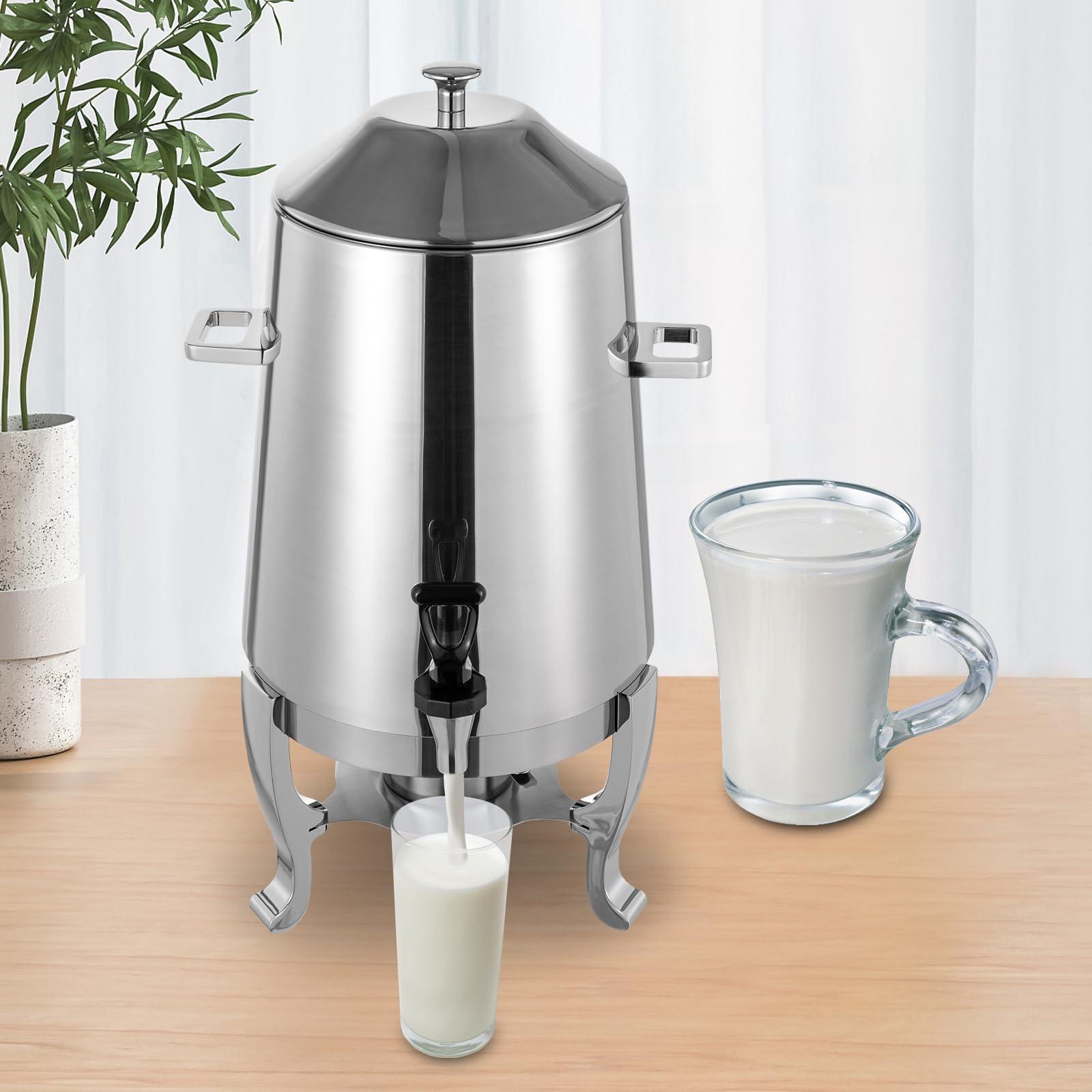 WOQLIBE 3.5 Gallon Hot Beverage Dispenser, Stainless Steel Insulated Beverage Dispenser w/Spigot & Electric Heating Board for Party Home Hotel Restaurant (Silver)