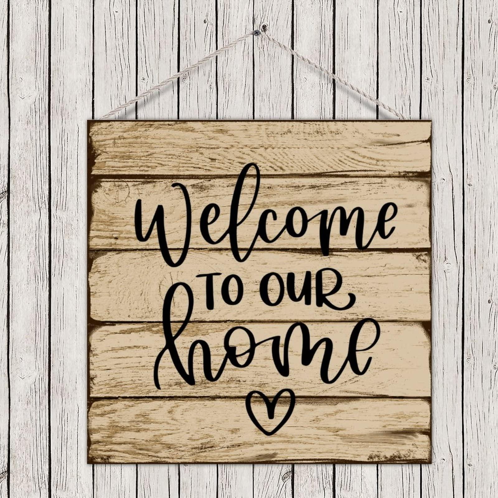 Generic Vintage Wood Sign Plaque Welcome to Our Home Rustic Wooden Craft Sign Welcome Sign Countryside Wood Wall Sign for Yard Bedroom Wall Decor 16x16 Inch