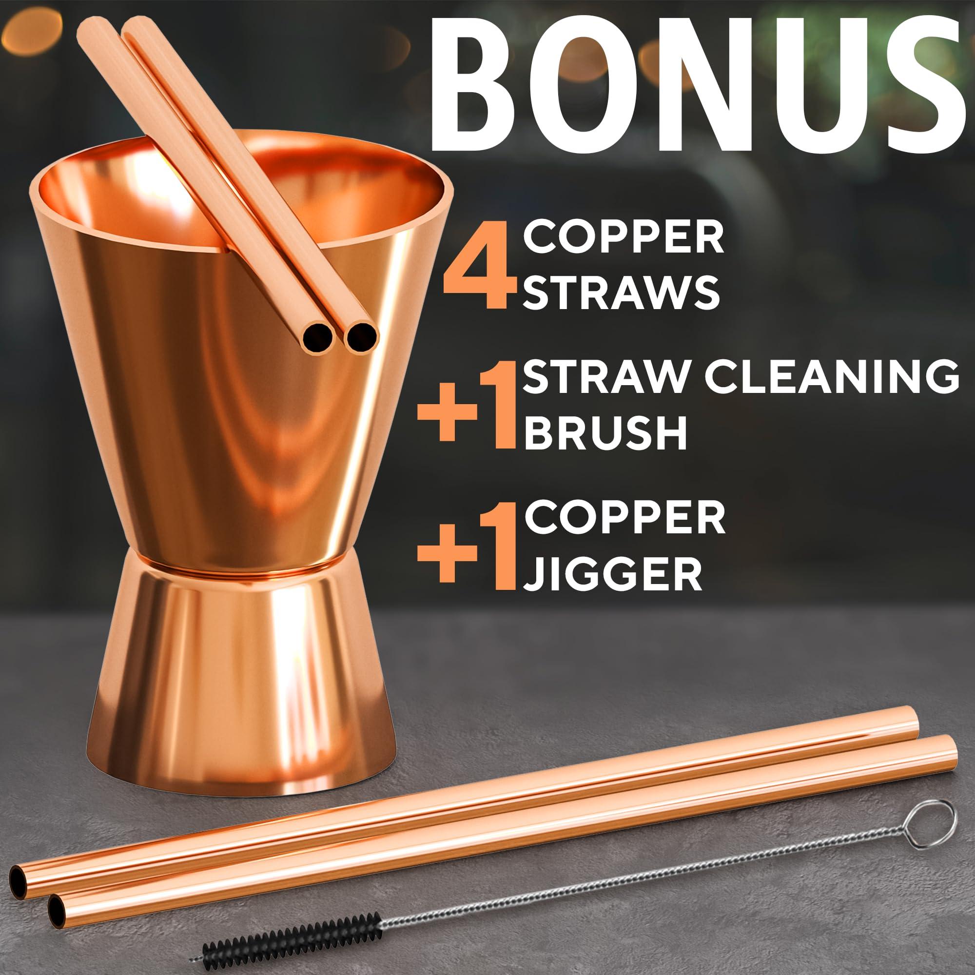 Benicci Benicci Moscow Mule Copper Mugs - Set of 4-100% HANDCRAFTED - Food Safe Pure Solid Copper Mugs - 16 oz Christmas Gift Set with Premium Quality Cocktail Copper Straws and Jigger!