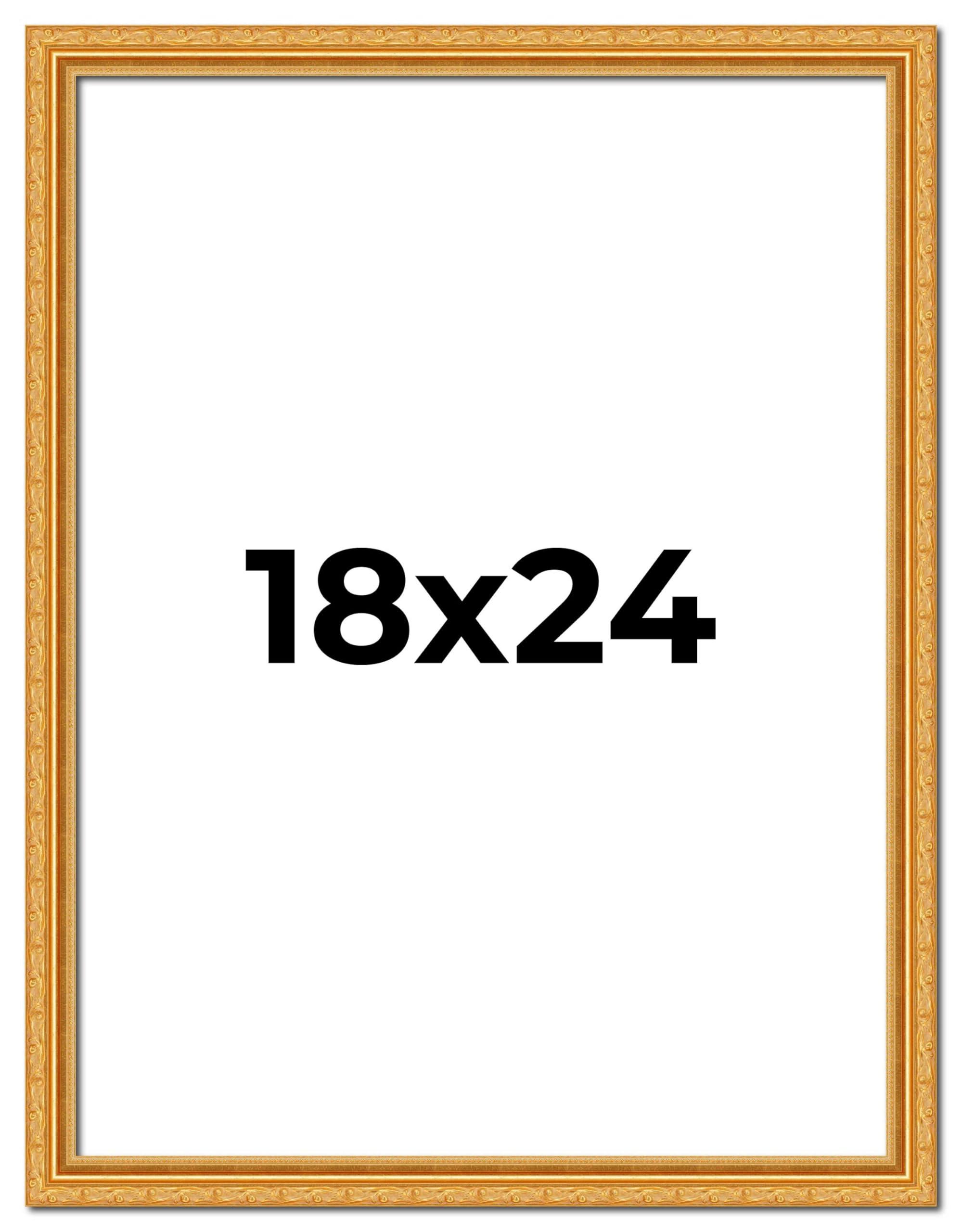 Poster Palooza Poster Palooza 18x24 Frame Gold Ornate Traditional Solid Wood Picture Frame | 1.125 Inch Moulding Width | with UV Acrylic Plexiglass, Foam Board Backing & Hardware Included