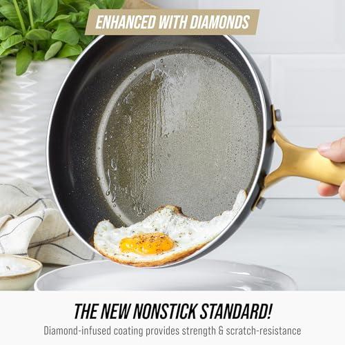 Blue Diamond Blue Diamond Gold 14 Piece Cookware Pots and Pans Set, Induction Suitable, Diamond Infused PFOA & PFAS-Free Ceramic Nonstick, Durable Metal Utensil Safe, Dishwasher Safe, Gold Handle, Black