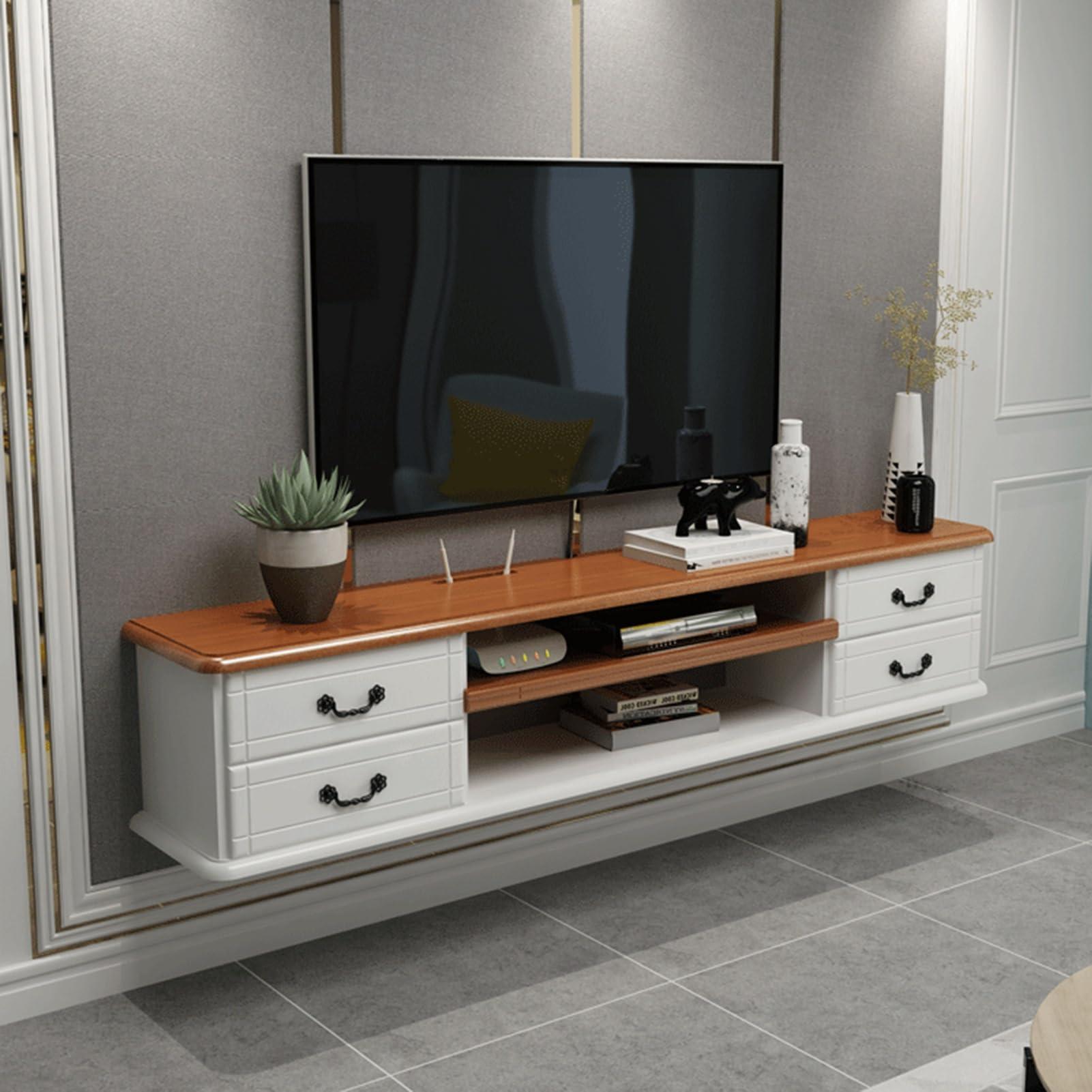 LIJBN Wall Mounted Floating TV Shelf,V Cabinet Floating Wall Shelf, Media Console, Entertainment Center Storage Rack,Double Drawer Design (Color : Gray, Size : 140x24x28cm), Grey