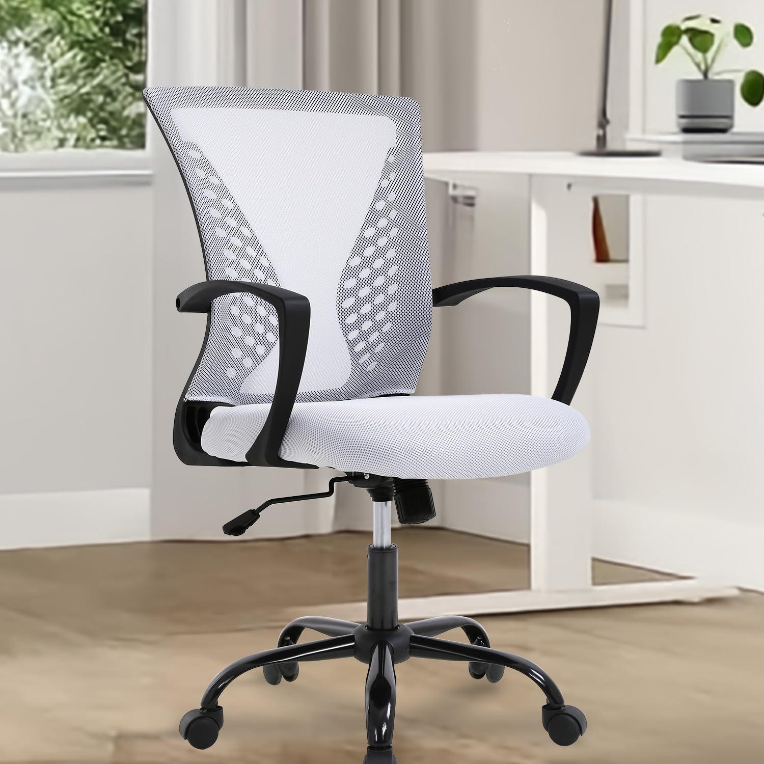 Dopinmin Office Chair Mesh Chair with Ergonomic Lumbar Support and Armrest Adjustable Computer Chair Study Desk Chair Swivel Rolling Task Chair Modern Executive Chair White