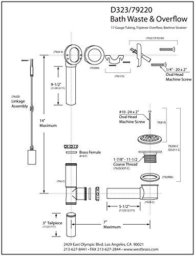Westbrass Westbrass D323-12 14" Bath Waste & Overflow Assembly with Trip Lever and Beehive Strainer Grid Drain Cover, Oil Rubbed Bronze