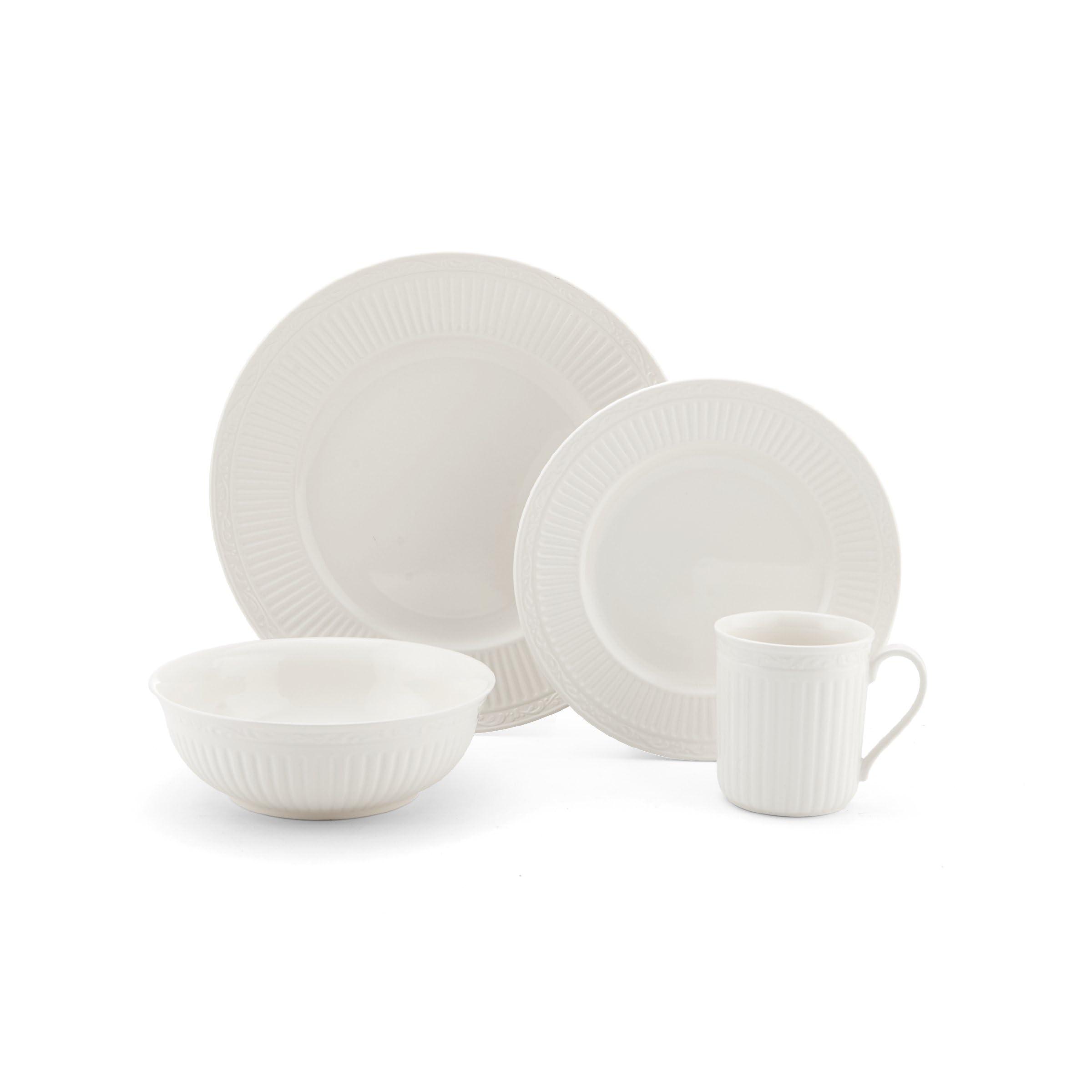 Mikasa Mikasa Italian Countryside 16-Piece Dinnerware Set - Classic White Porcelain with Fluted Bands, Service for 4 - Dinner Plates, Salad Plates, Bowls, and Mugs, Microwave & Dishwasher Safe