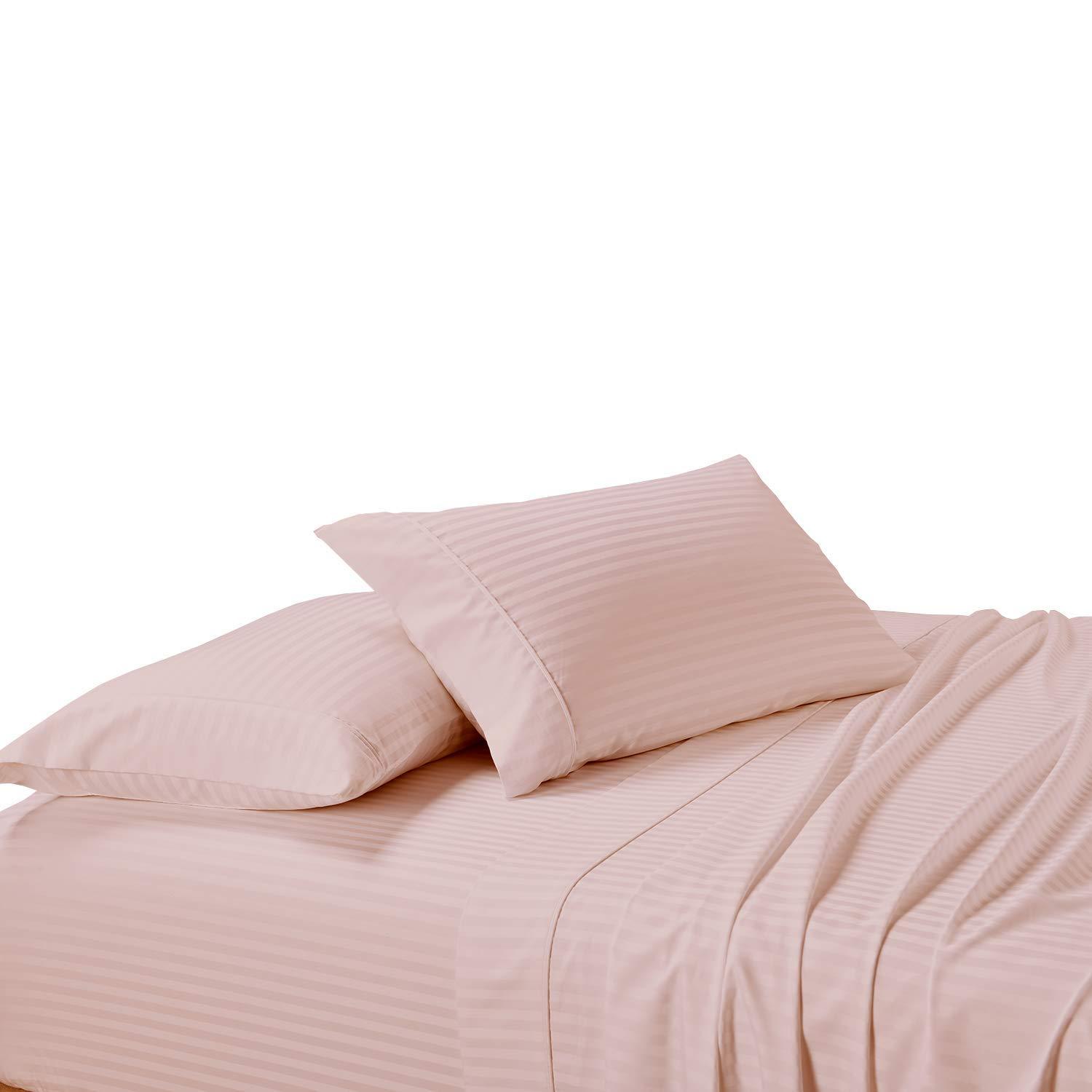 COTTONWALAS COTTONWALAS True Heavy Egyptian Cotton Grand King Size 6-PCs Sheets Set (1 Fitted, 1 Flat, 4 Pillowcase) Fits 7-9\" Pockets Depth, True 1500 Thread Count Bed Sheets for Bed (Stripe, Peach)